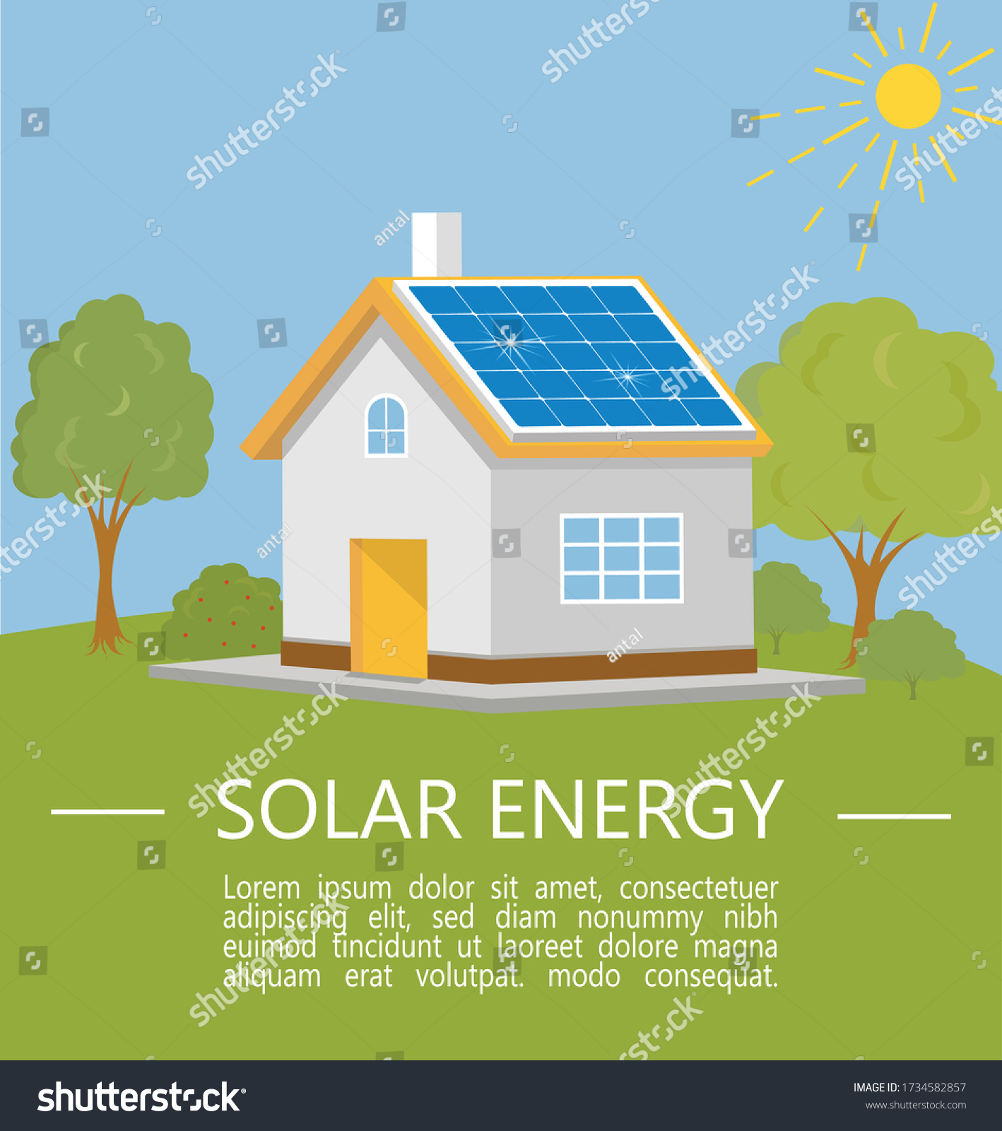 Solar Energy Panels House Ecology Vector Stock Vector (Royalty Free ...