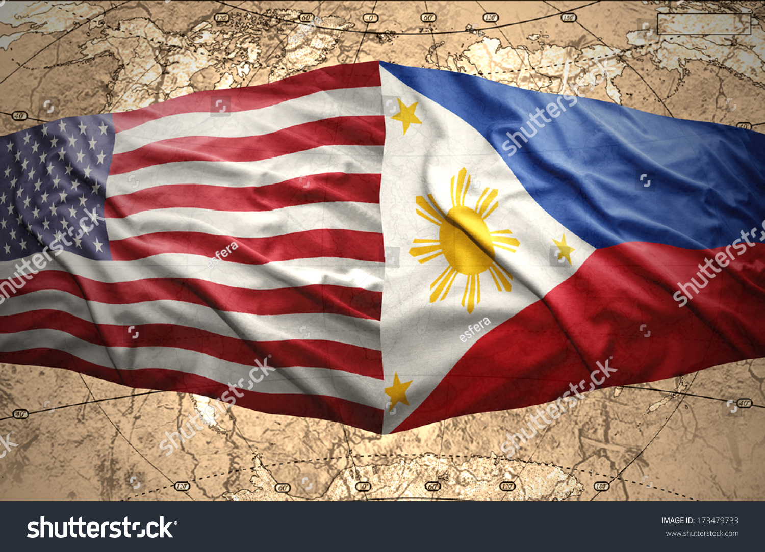 Ilustrasi Stok Waving Philippine American Flags Political Map | The ...