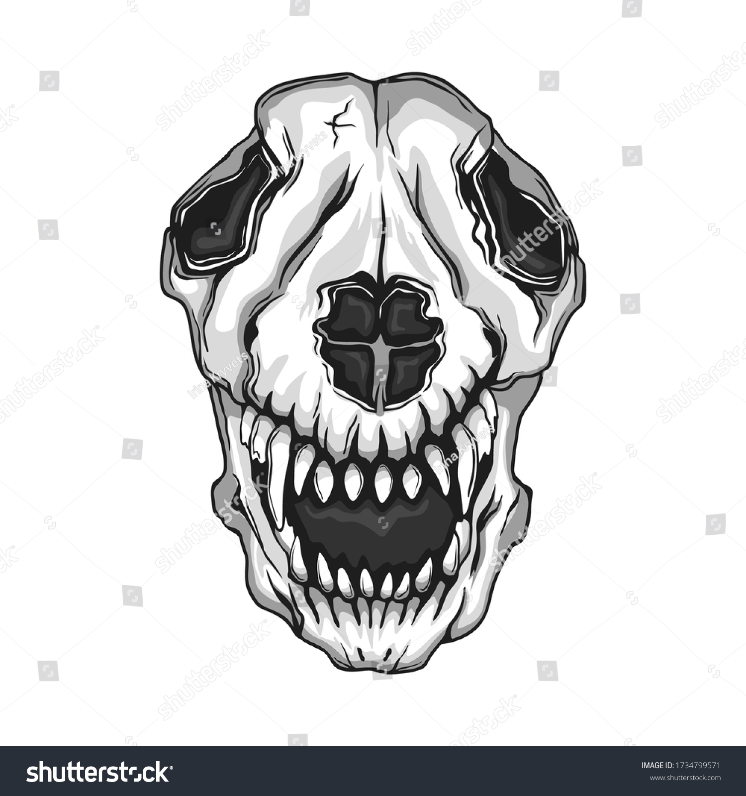 Dog Skull Isolated On White Tattoo Stock Vector (Royalty Free