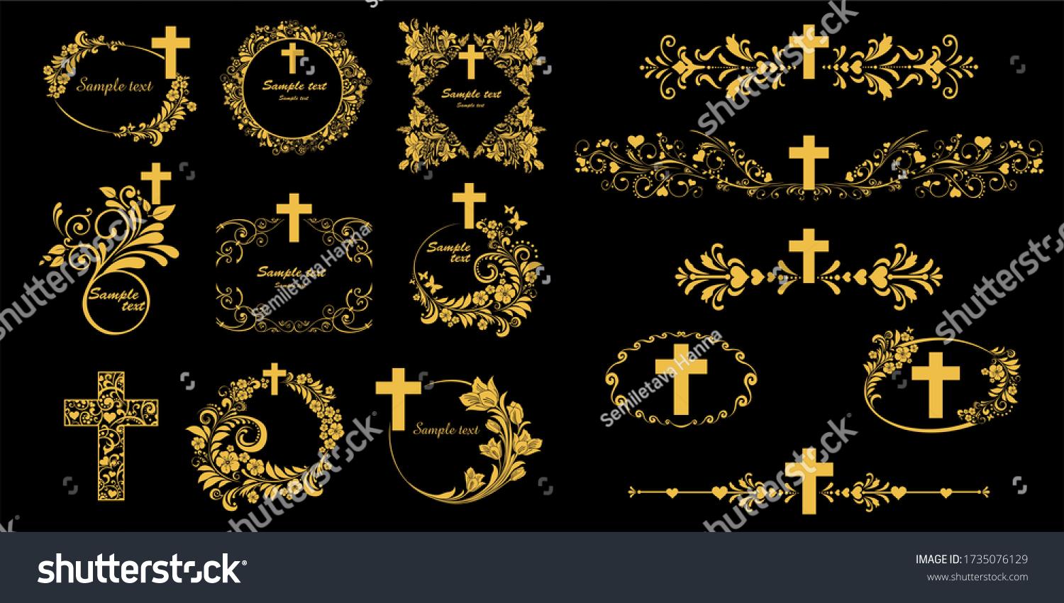 Cross Icons Set Obituary Notice Art Stock Illustration 1735076129 Shutterstock