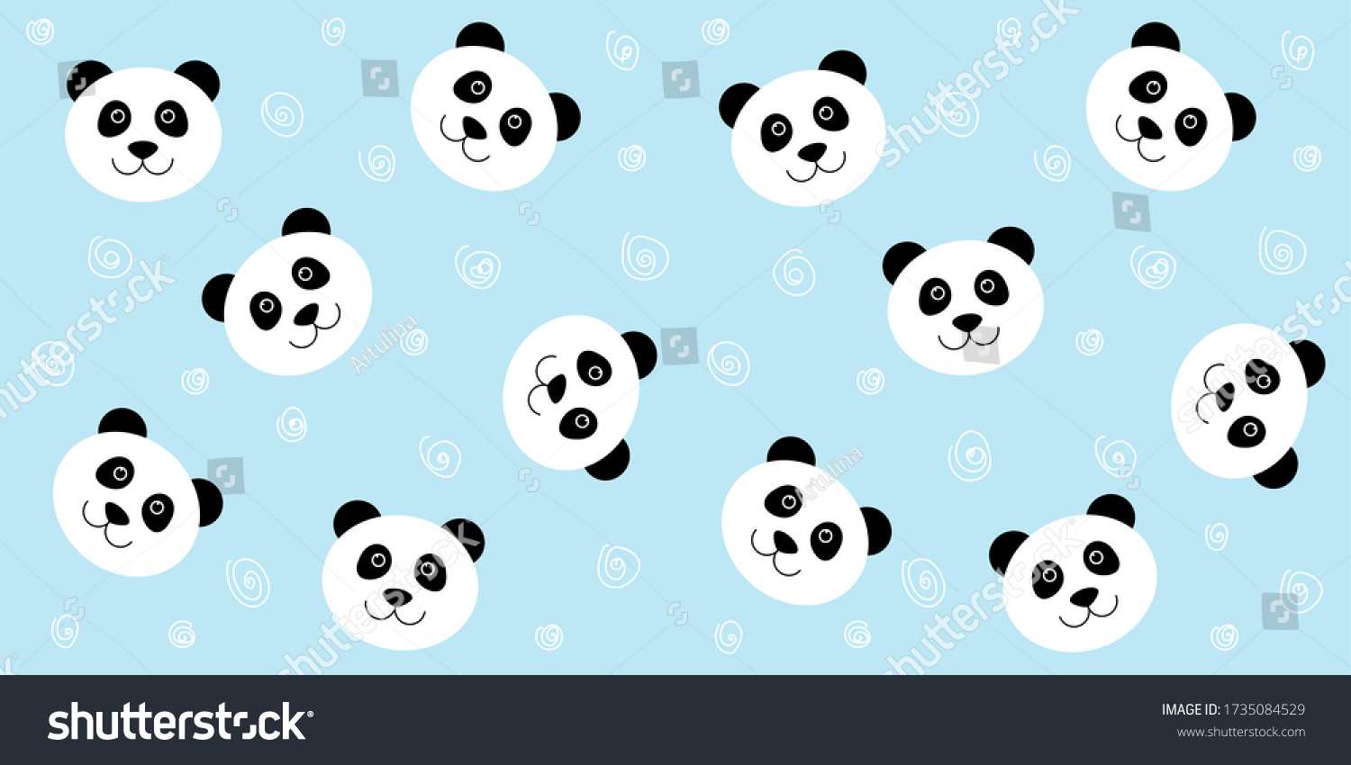 Cute Panda Seamless Pattern Blue Background Stock Illustration ...