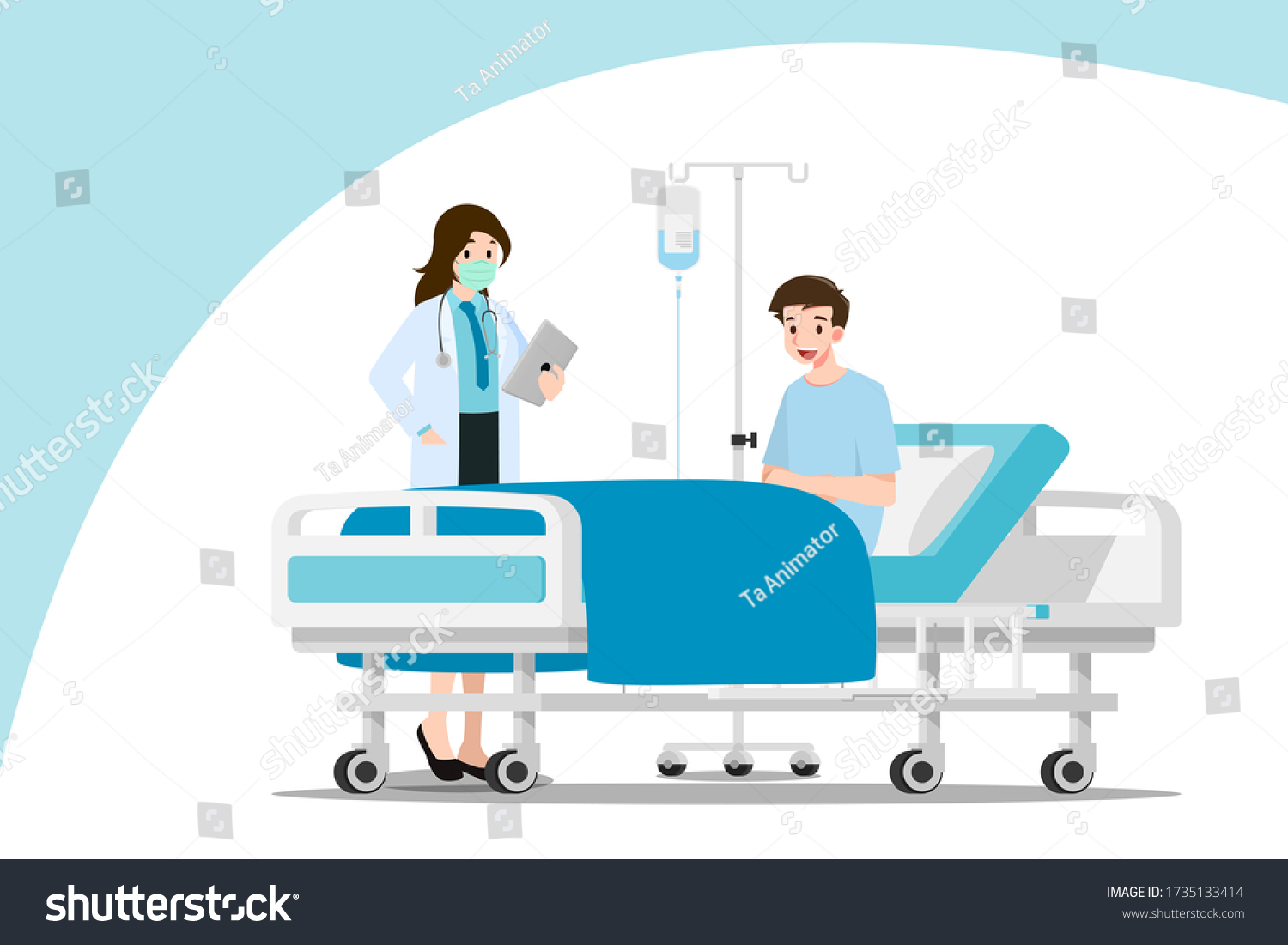 Doctors Ware Mask Visit Treating Patient Stock Vector (Royalty Free ...