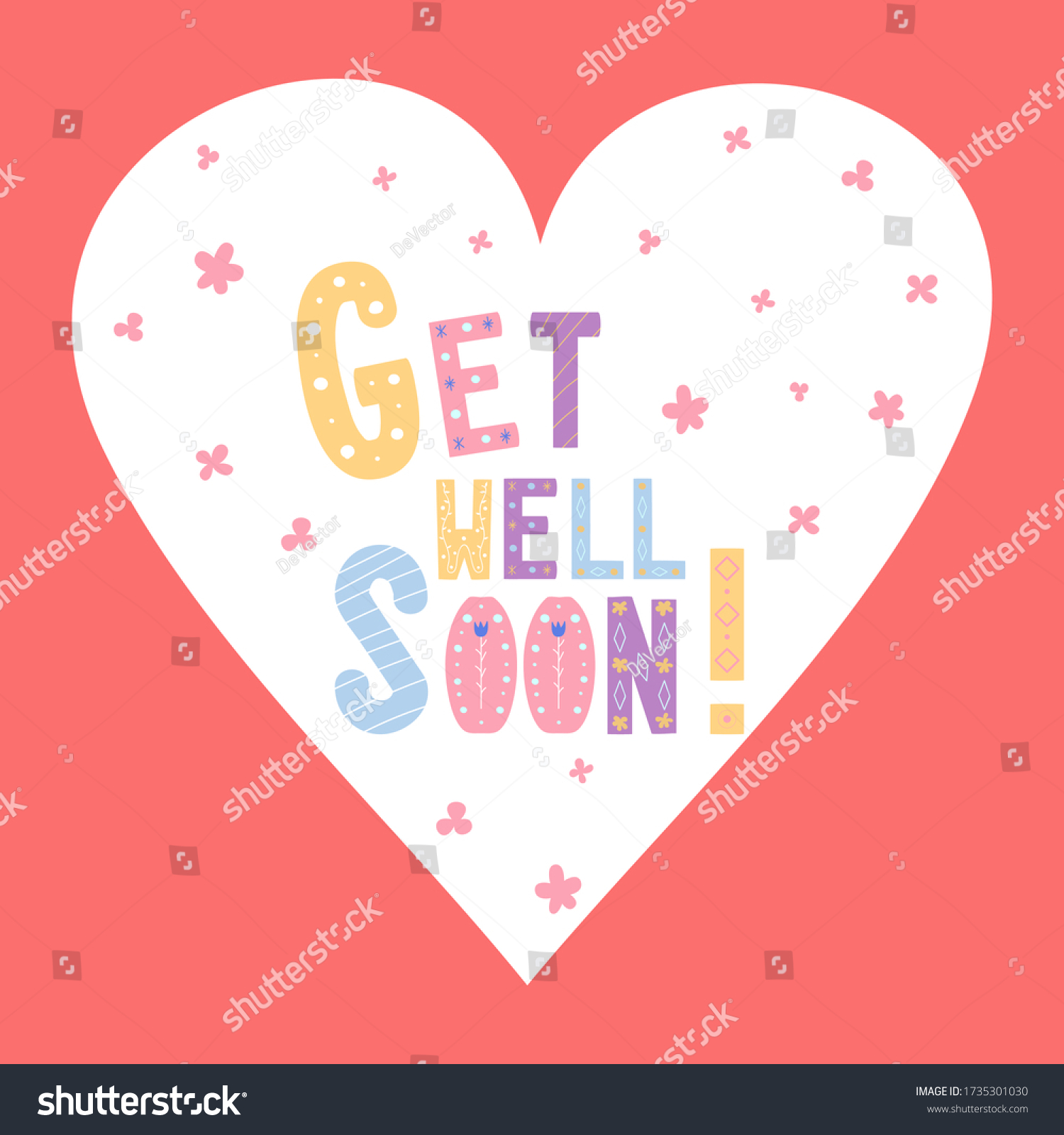 Get Well Soon Card Design Heart Stock Vector (Royalty Free) 1735301030 ...