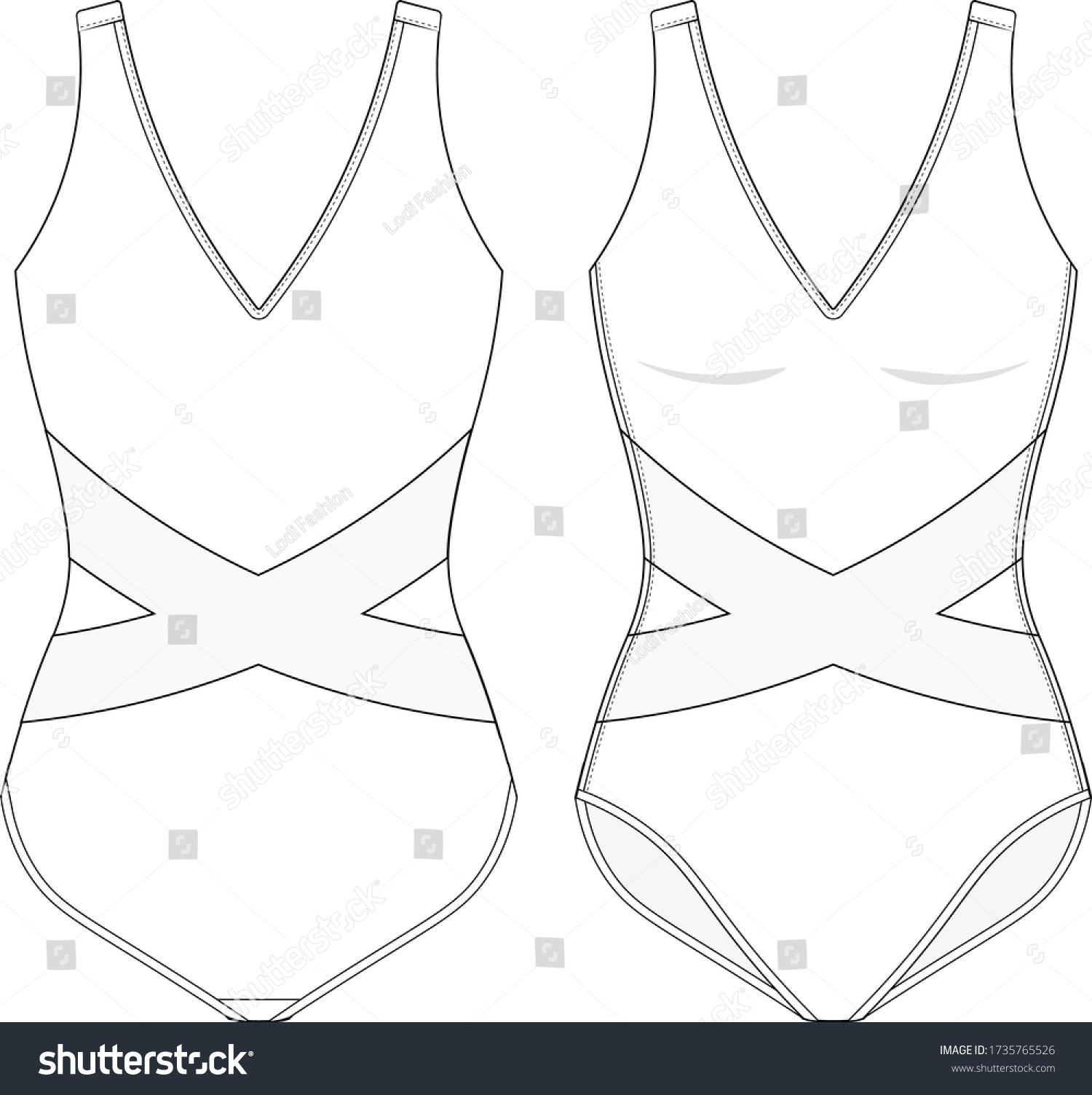 Sample Technical Drawing Sample Onepiece Swimsuit Stock Vector (Royalty ...