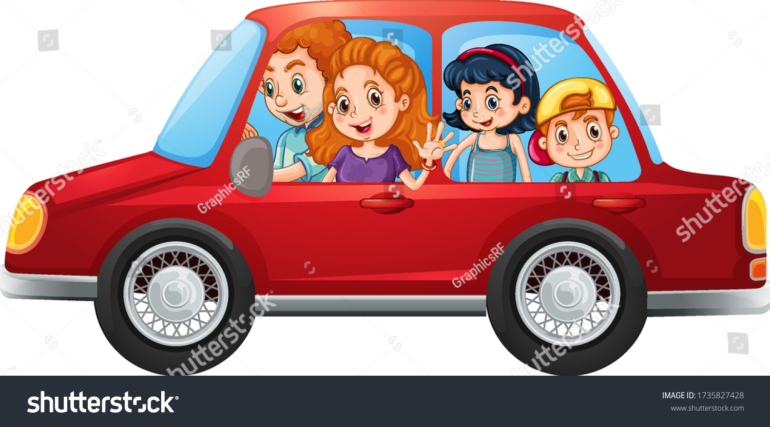 Happy Family Car Illustration Stock Vector (Royalty Free) 1735827428 ...