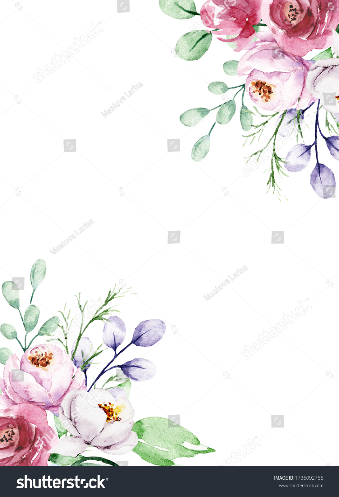 Flowers Watercolor Frame Border Hand Painting Stock Illustration ...