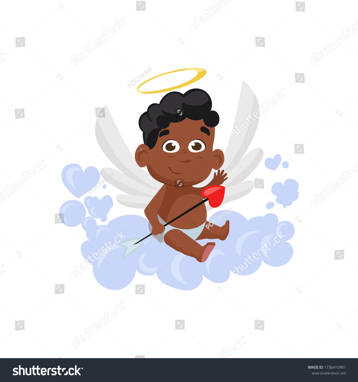 Afro Cupid Waving Hand Illustration Kid Stock Illustration 1736410901 ...