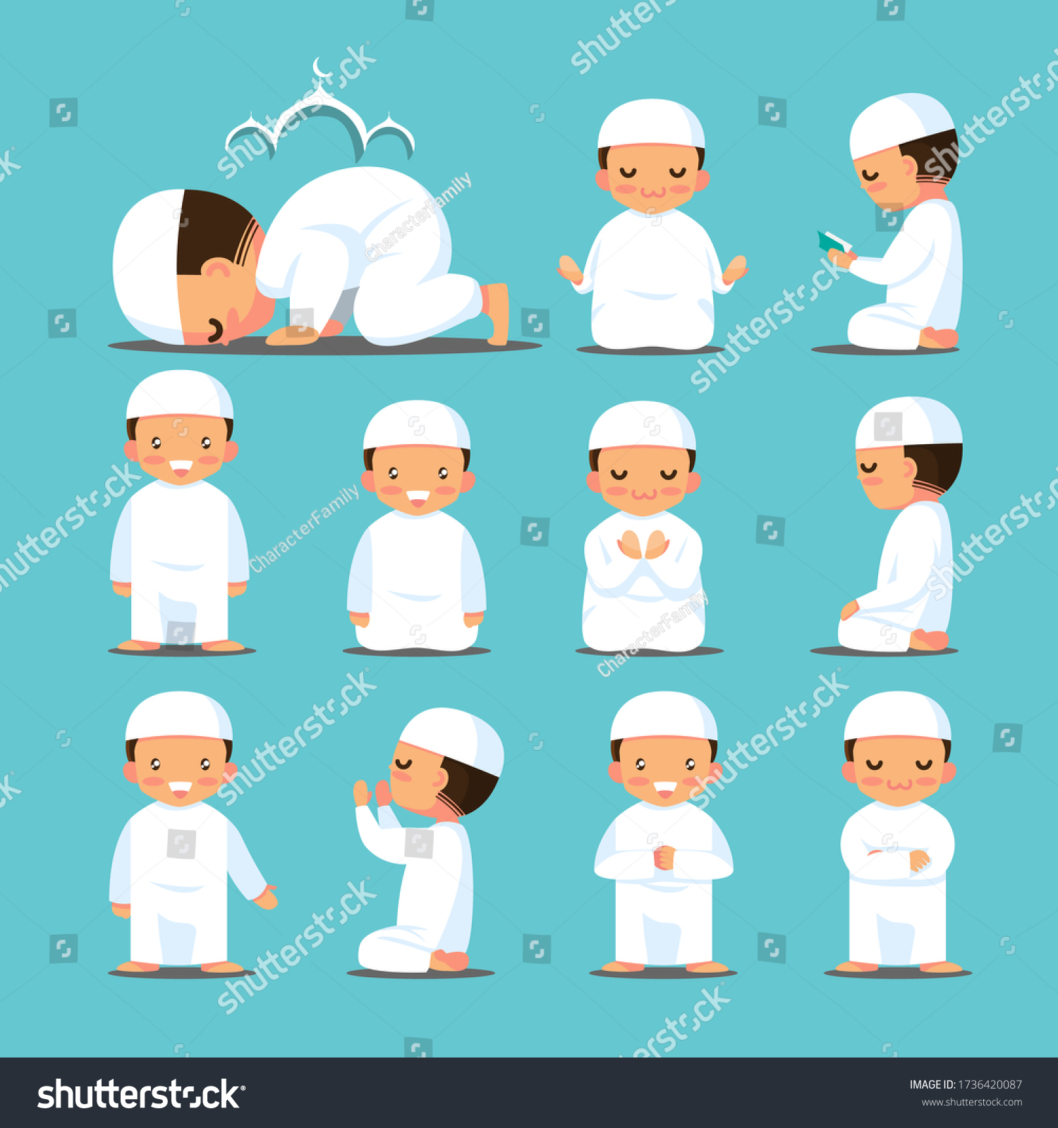 Set Muslim Prayer Vector Illustration Cartoon Stock Vector (Royalty ...