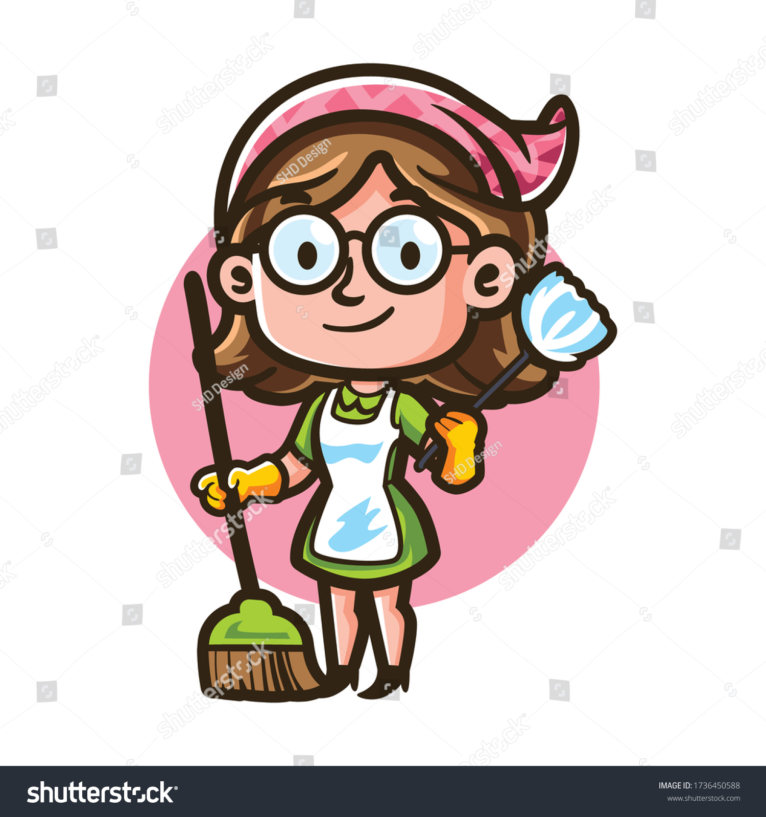 Cartoon Glases Maid Mascot Logo Stock Vector (Royalty Free) 1736450588 ...