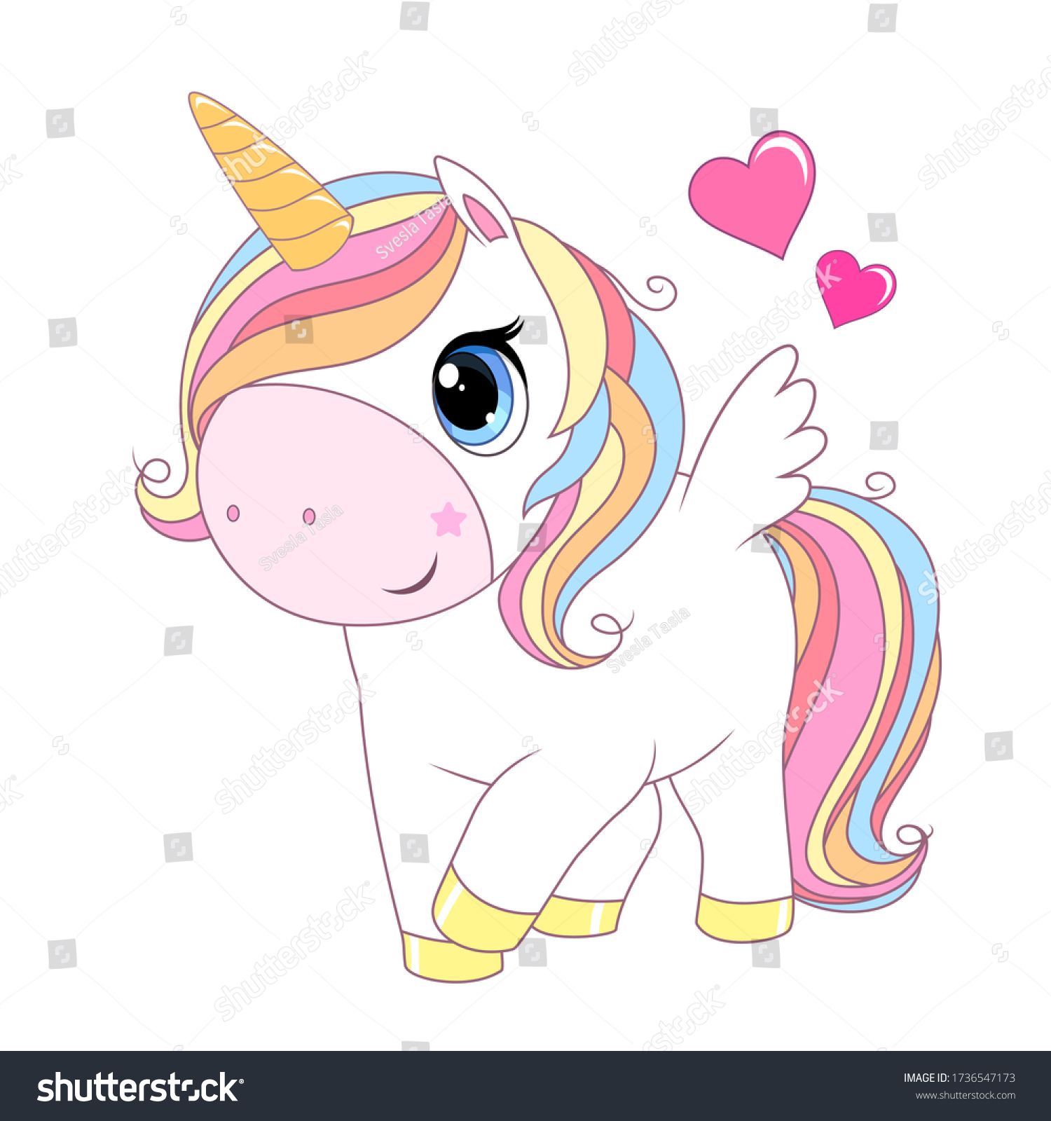 Cute Unicorn Rainbow Hair Wings Vector Stock Vector (Royalty Free ...