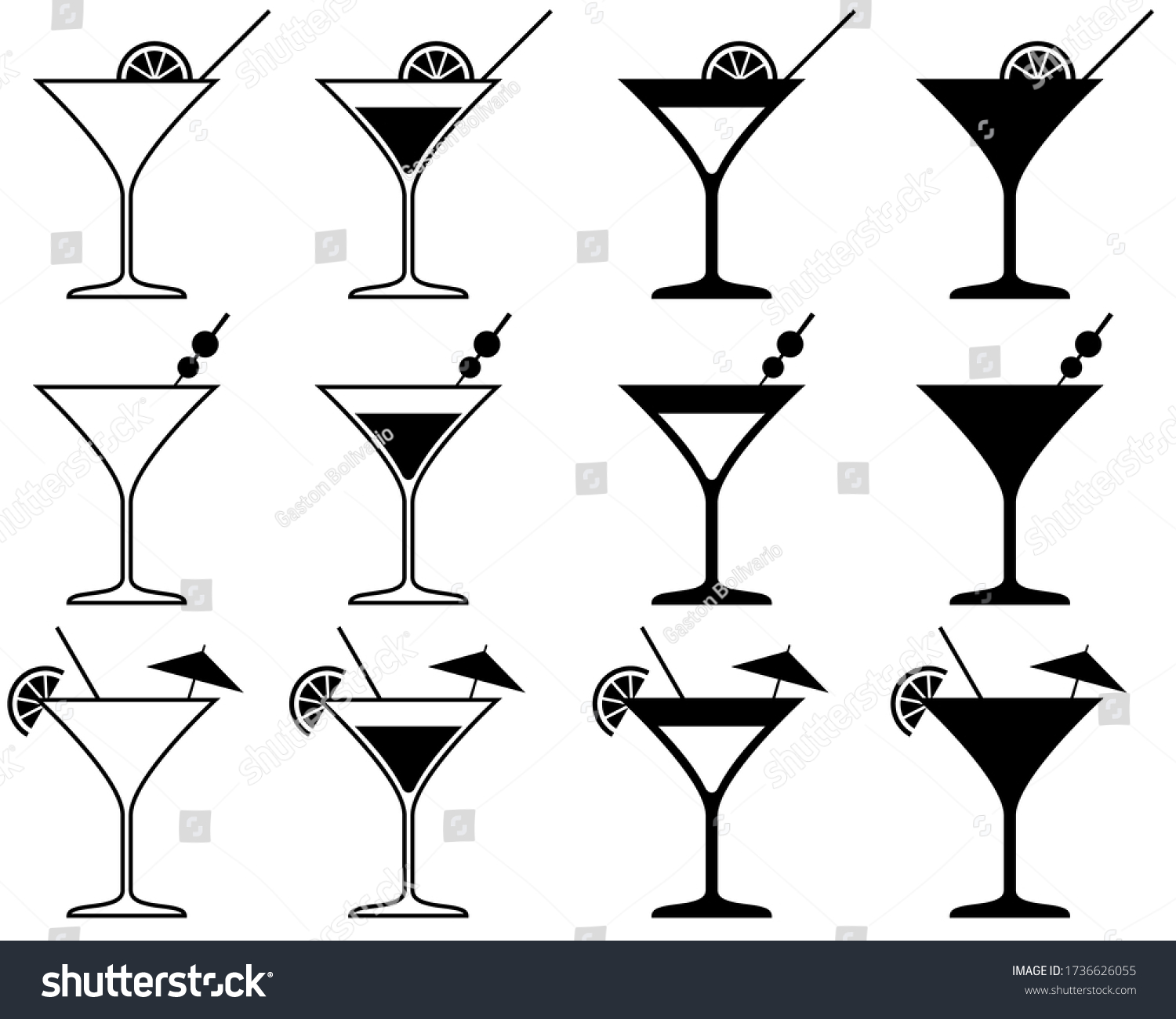 Martini Glass Vector Illustration Set On Stock Vector Royalty Free 1736626055 Shutterstock