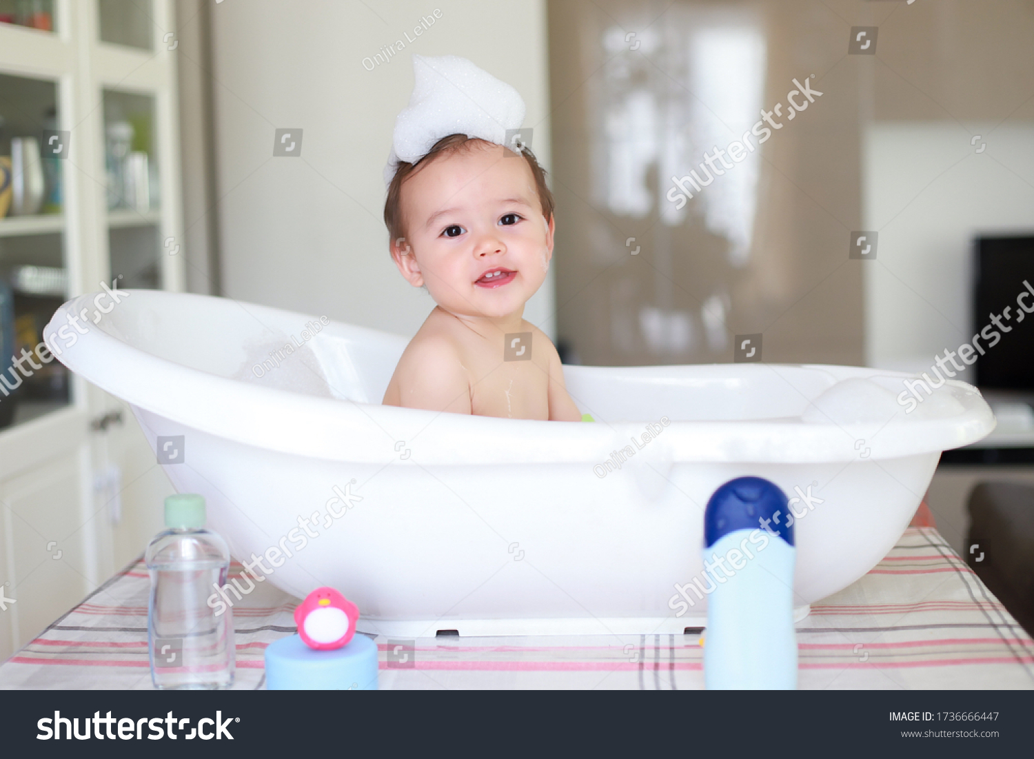 Adorable Cute Baby Take Bath Playing Stock Photo 1736666447 Shutterstock