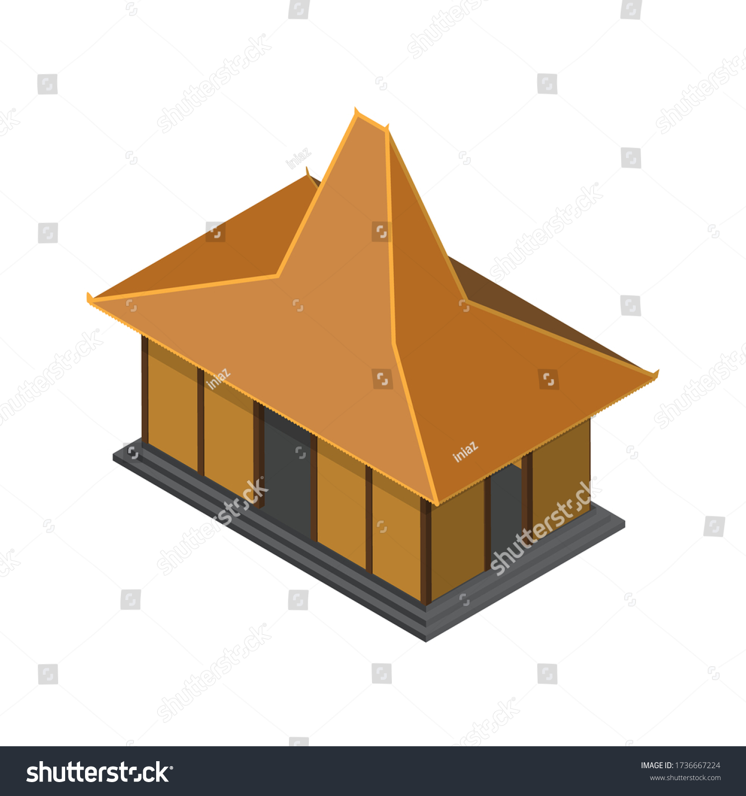 Isometric Traditional Javanese Joglo House Indonesia Stock Vector