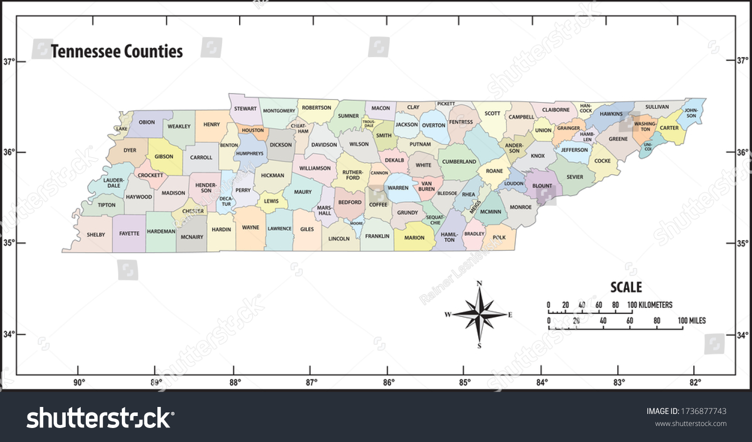 Tennessee State Outline Administrative Political Vector Stock Vector ...