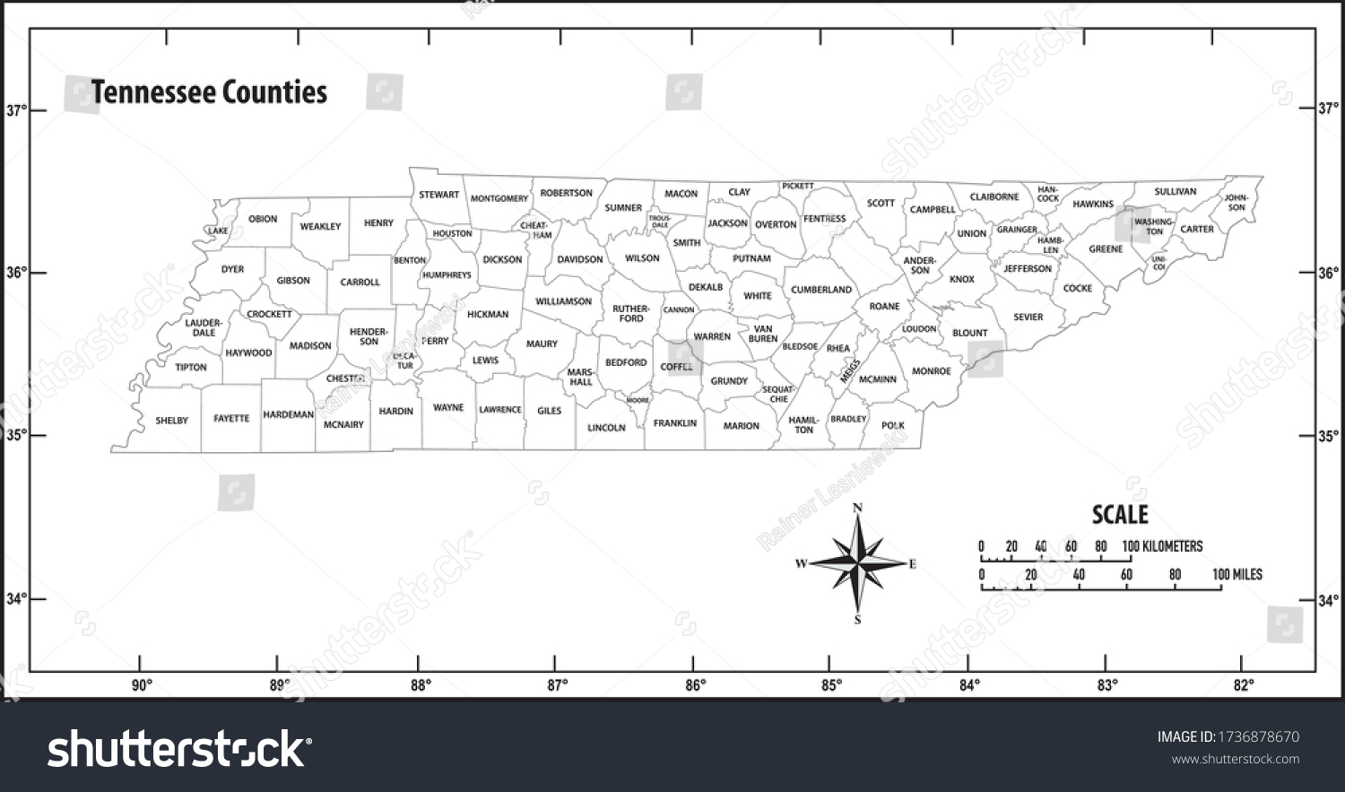 Tennessee State Outline Administrative Political Vector Stock Vector ...