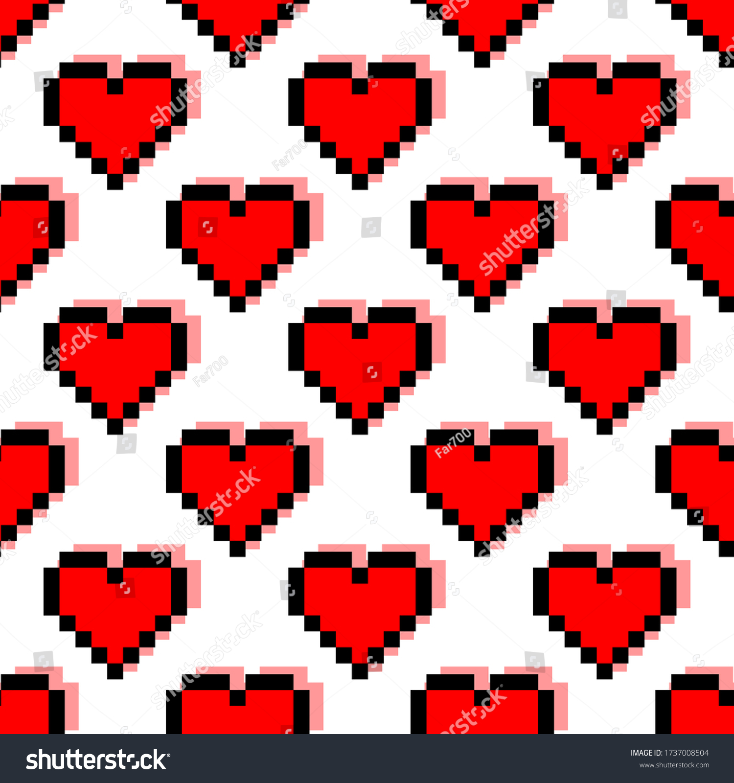 Red Pixel Hearts Black Outline Shadow Stock Vector (Royalty Free ...