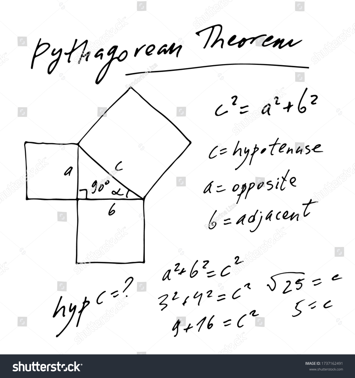 Handwritten Trigonometric Vector Set Hand Drawn Stock Vector (Royalty ...