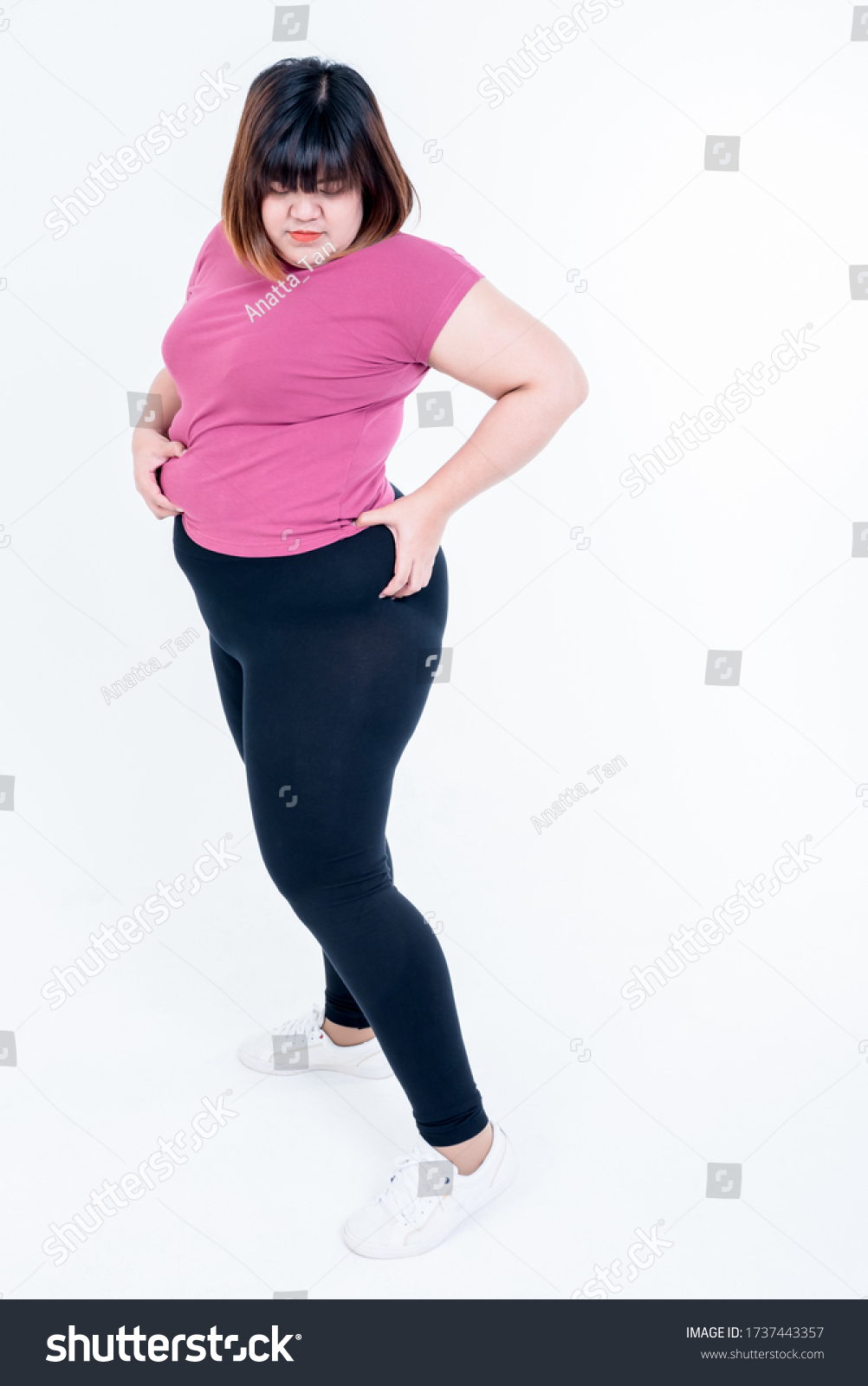 Asian Fat Woman Which Puts Using Stock Photo 1737443357 | Shutterstock