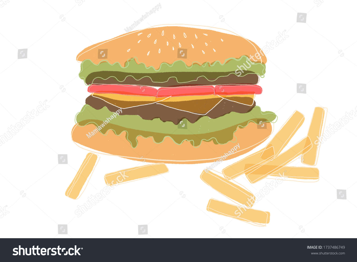 Hamburger French Fries Drawing Background Illustration Stock ...