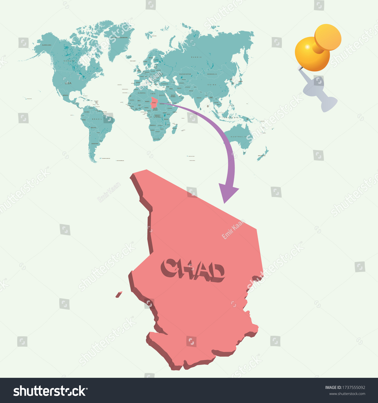 Chads Place World 3d Map Stock Vector Royalty Free 1737555092   Stock Vector Chad S Place In The World D Map 1737555092 