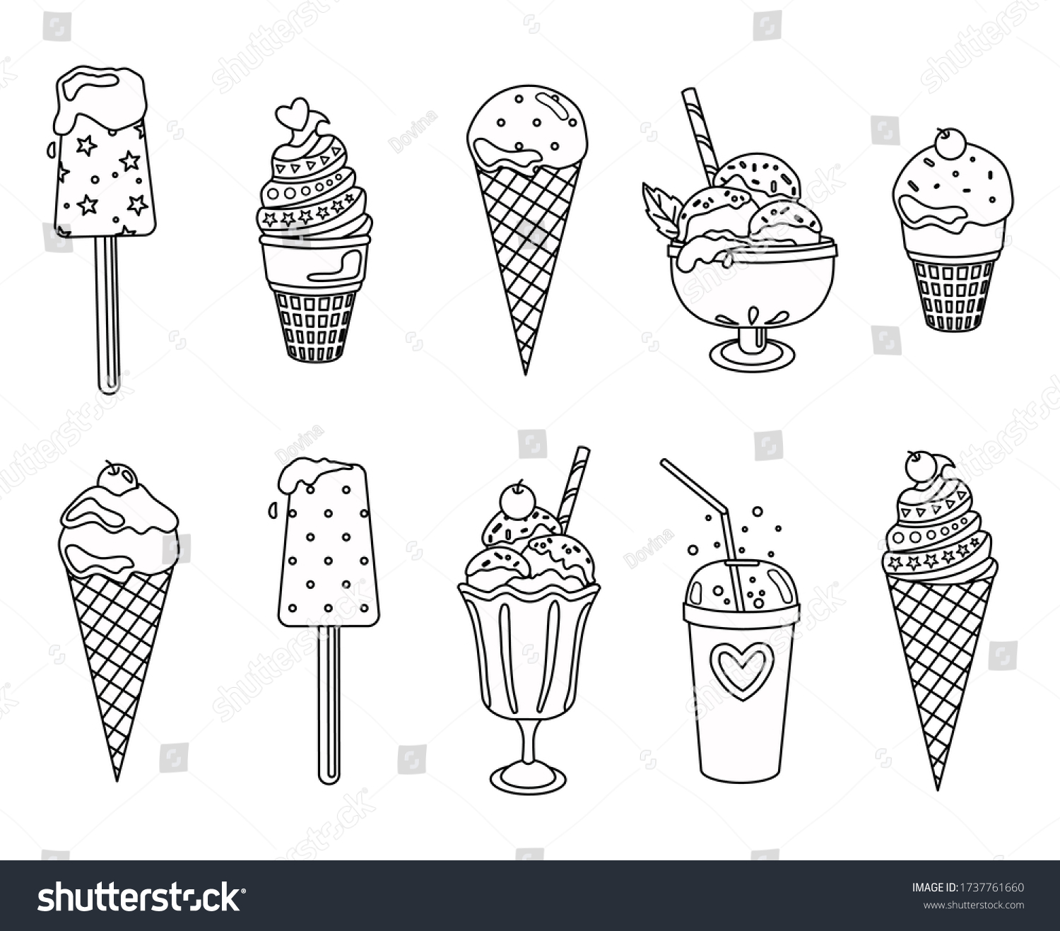 Set Black White Ice Cream Outlines Stock Vector (Royalty Free ...