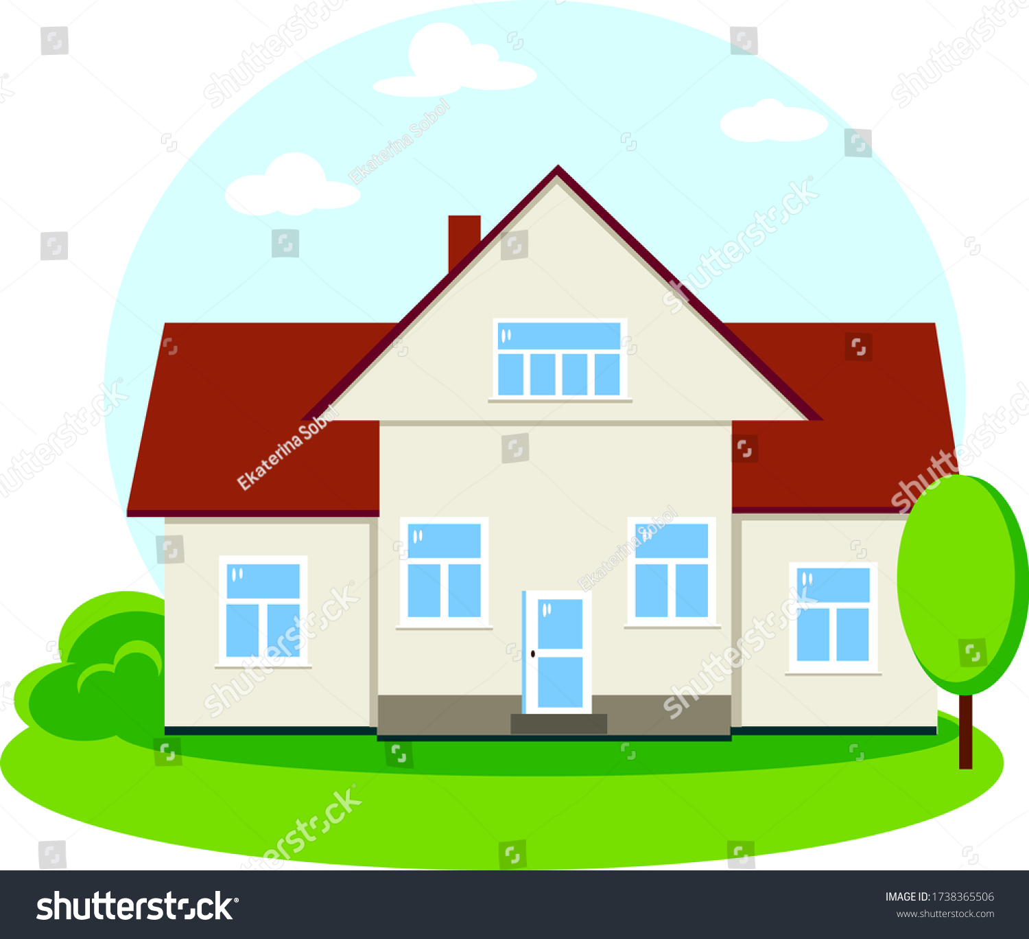 Big White House Green Trees Stock Vector (Royalty Free) 1738365506 ...