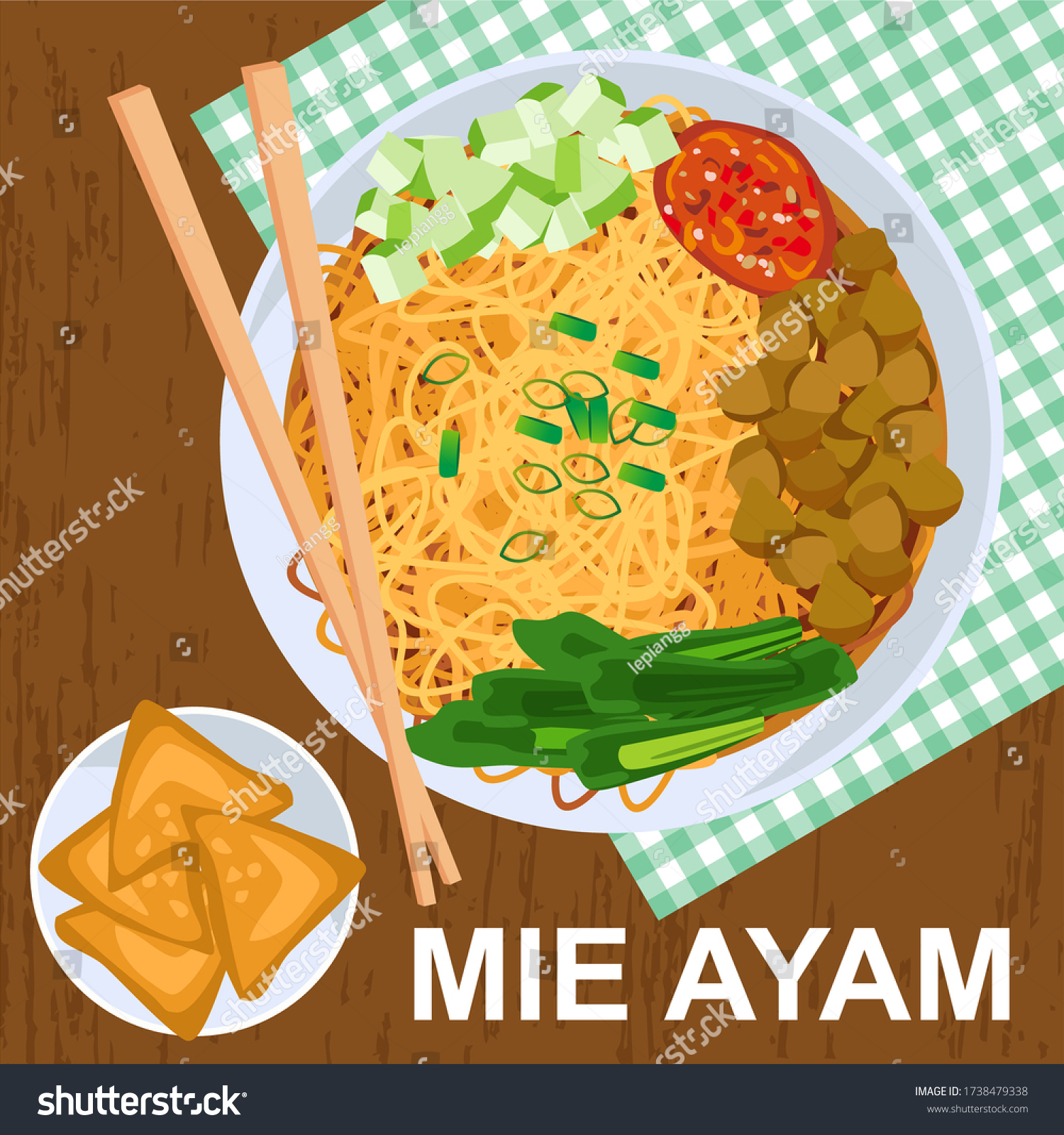 Mie Ayam Chicken Noodles Indonesian Dishes Stock Vector Royalty Free