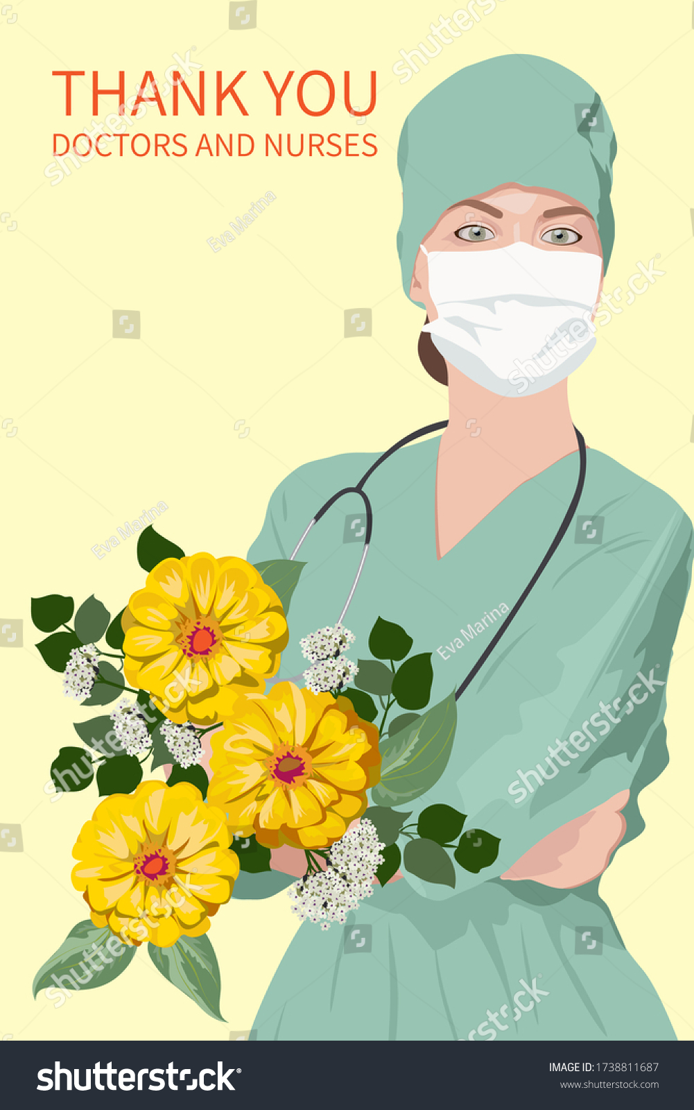 Woman Doctor Flowers Thank You Doctors Stock Vector Royalty Free 1738811687 Shutterstock