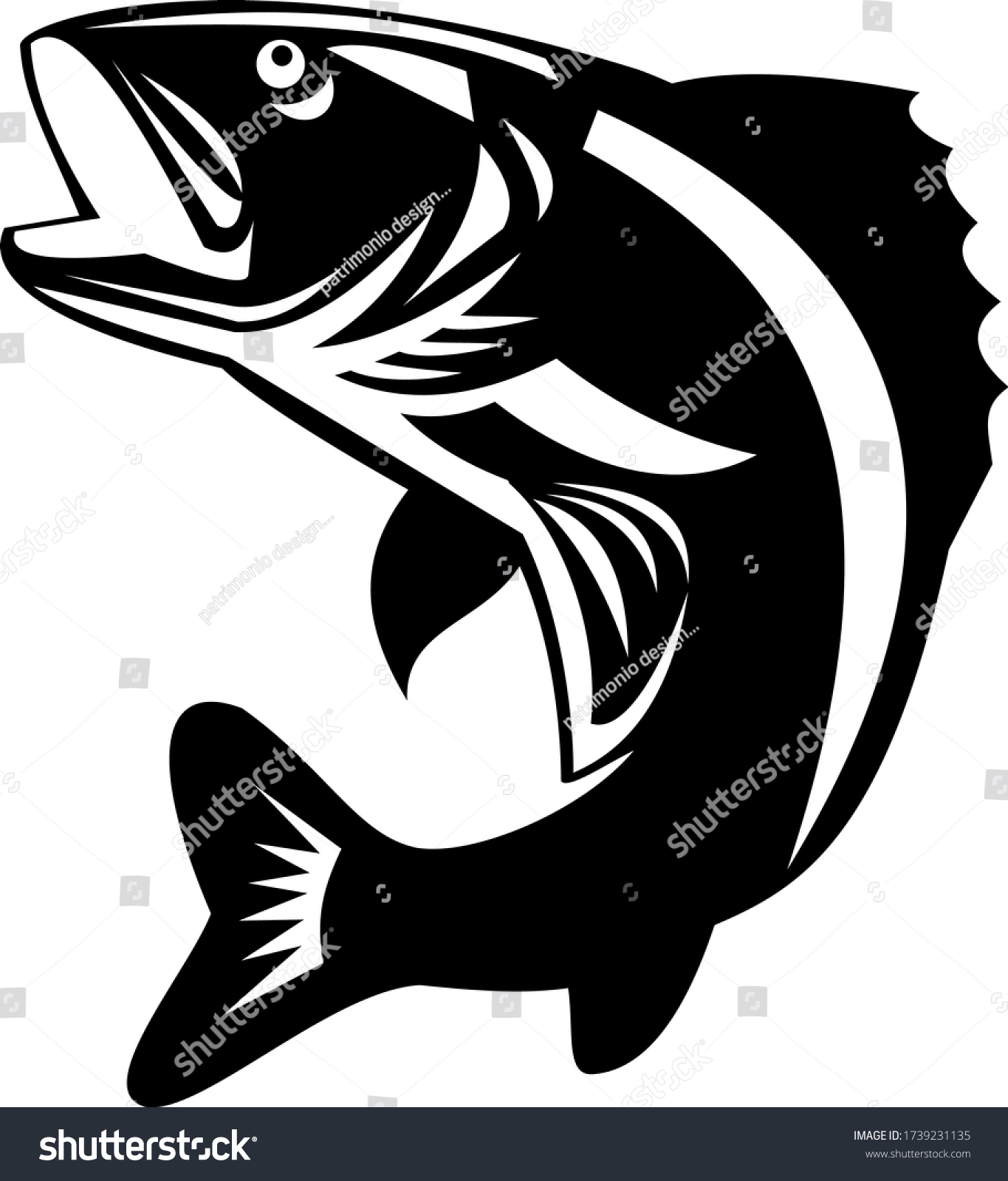 Walleye Fish Jumping Isolated Retro Black Stock Vector (Royalty Free ...