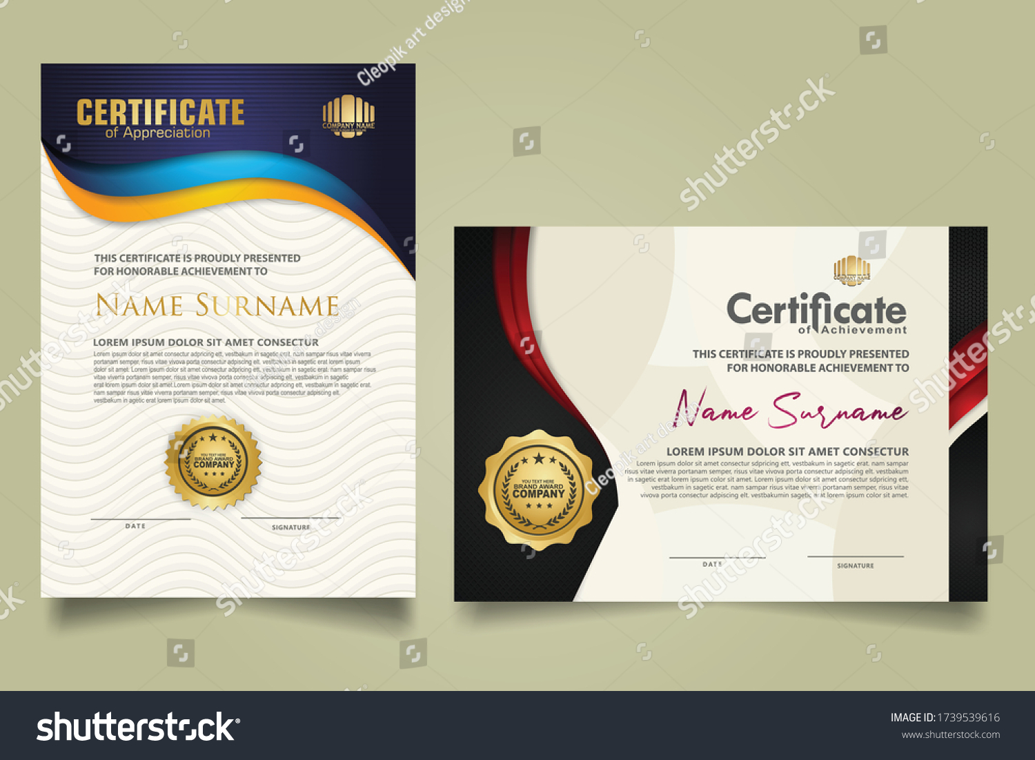 Set Vertical Horizontal Certificate Template Flow Stock Vector (Royalty ...