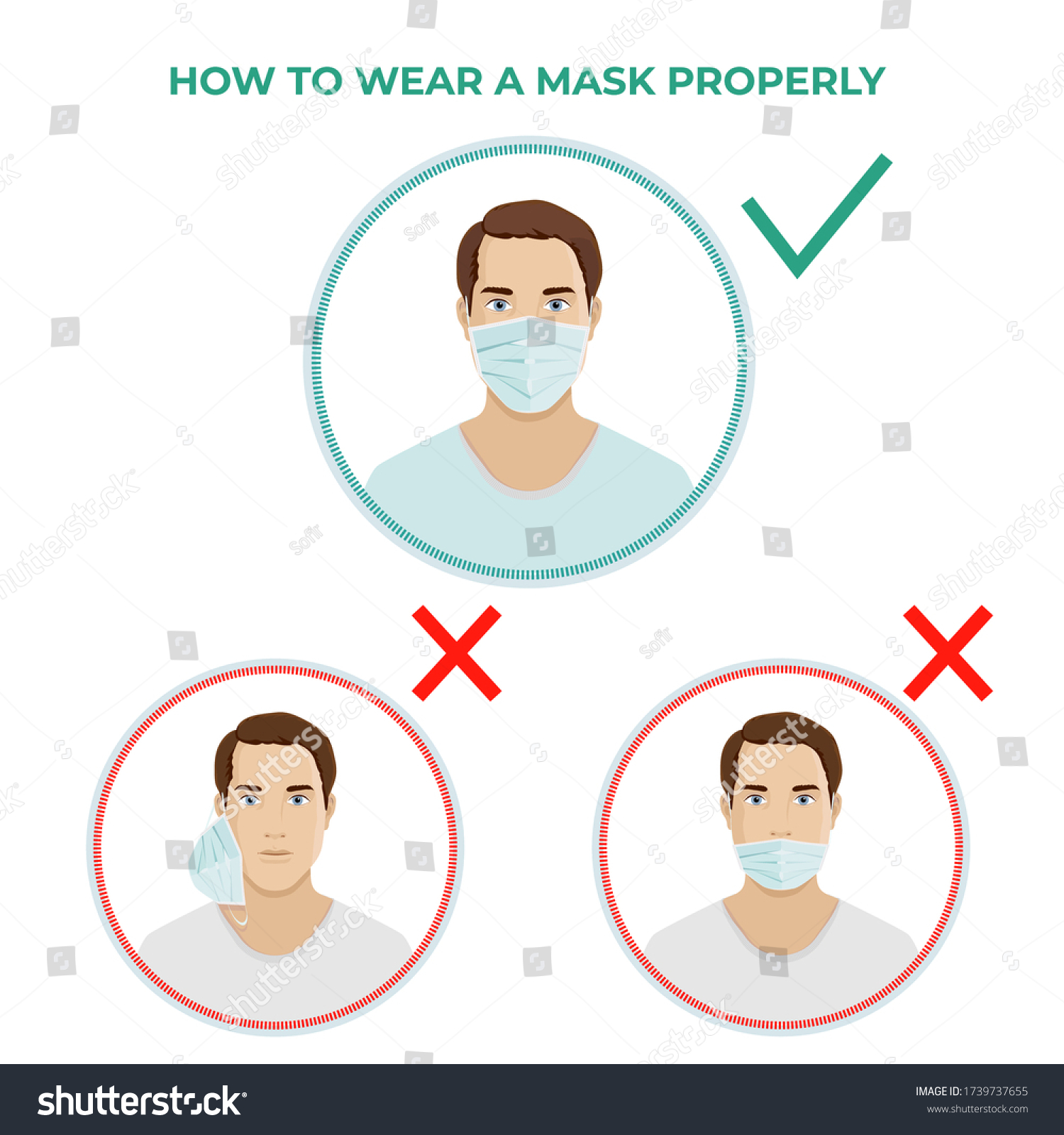 How Wear Medical Mask Properly Men Stock Vector (Royalty Free ...