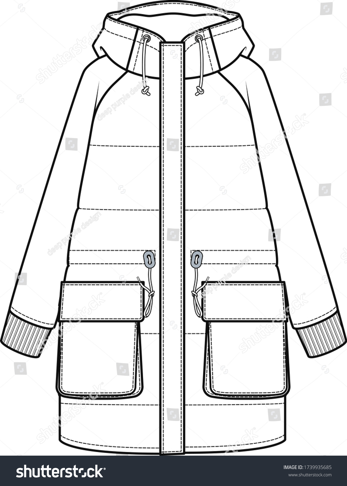 Womens Coat Fashion Flat Sketch Technical Stock Vector (Royalty Free ...