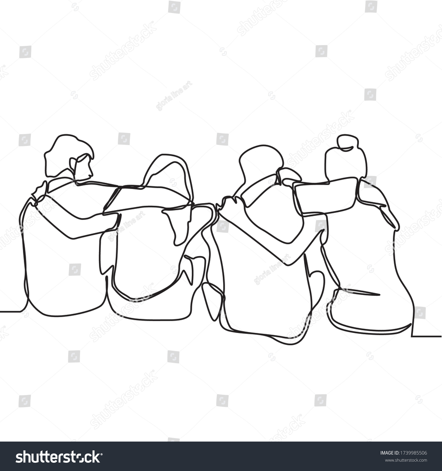 Continuous Line Drawing Some Friends Hugging Stock Vector (Royalty Free ...