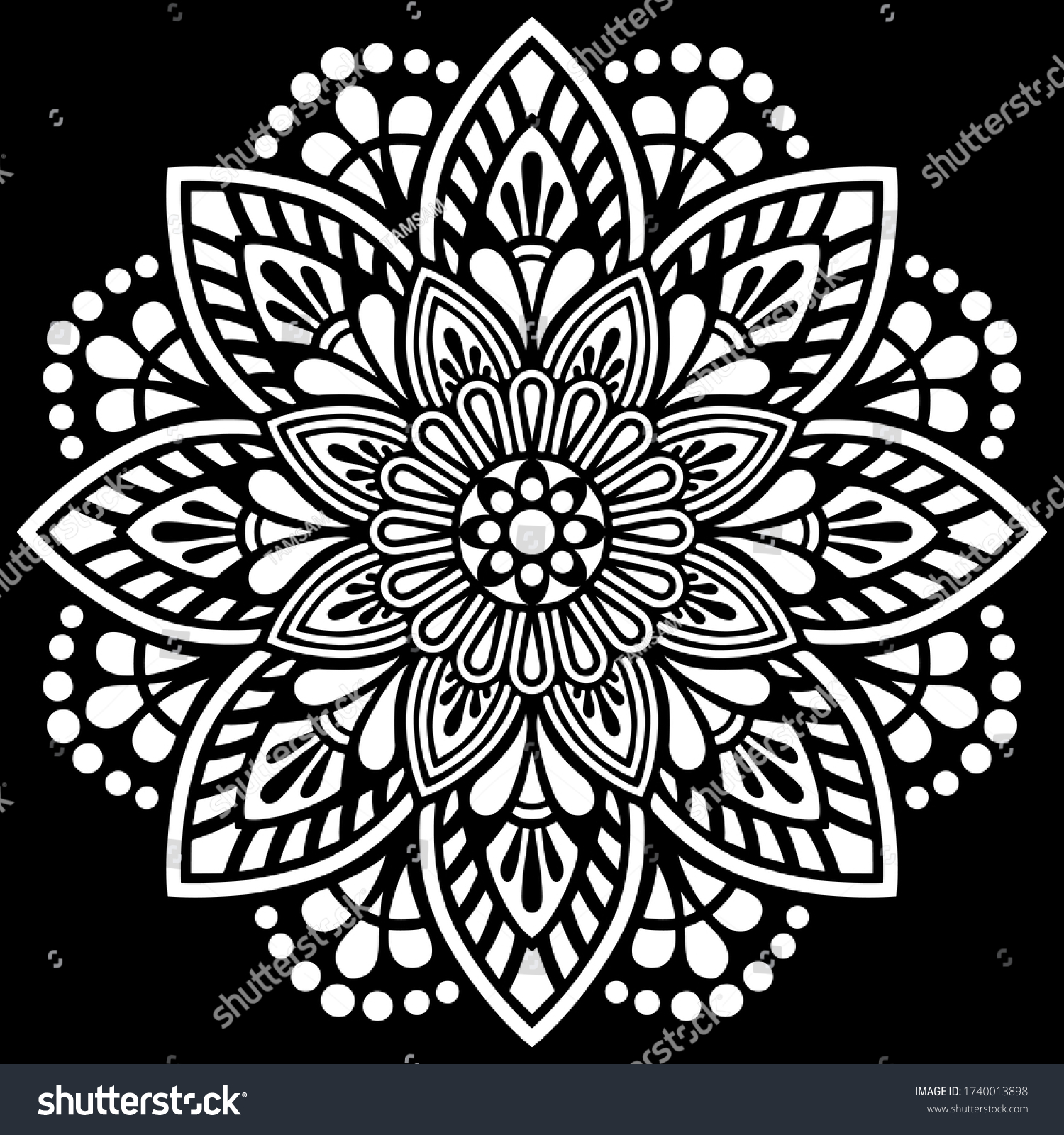 White Mandala Pattern On Black Stencil Stock Vector (Royalty Free ...