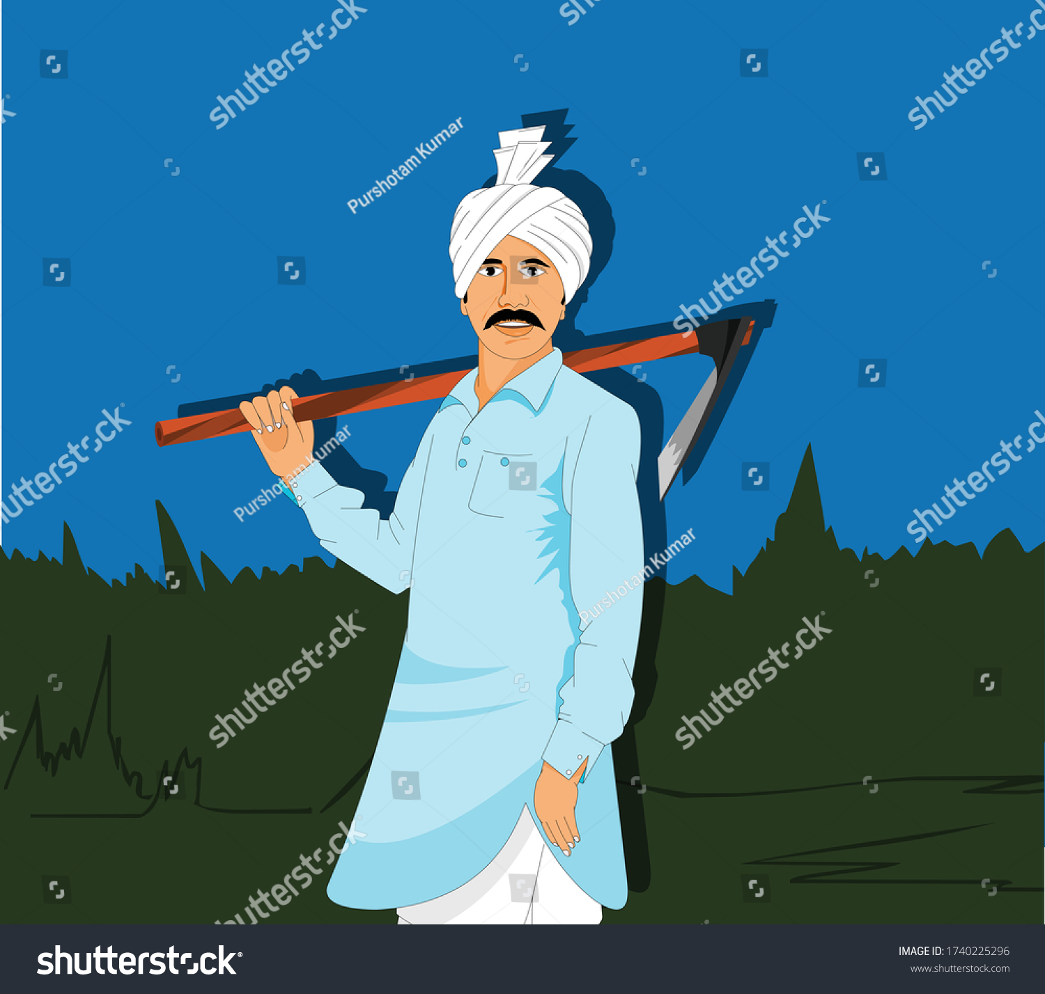 Illustration Indian Farmer Stock Vector (Royalty Free) 1740225296 ...