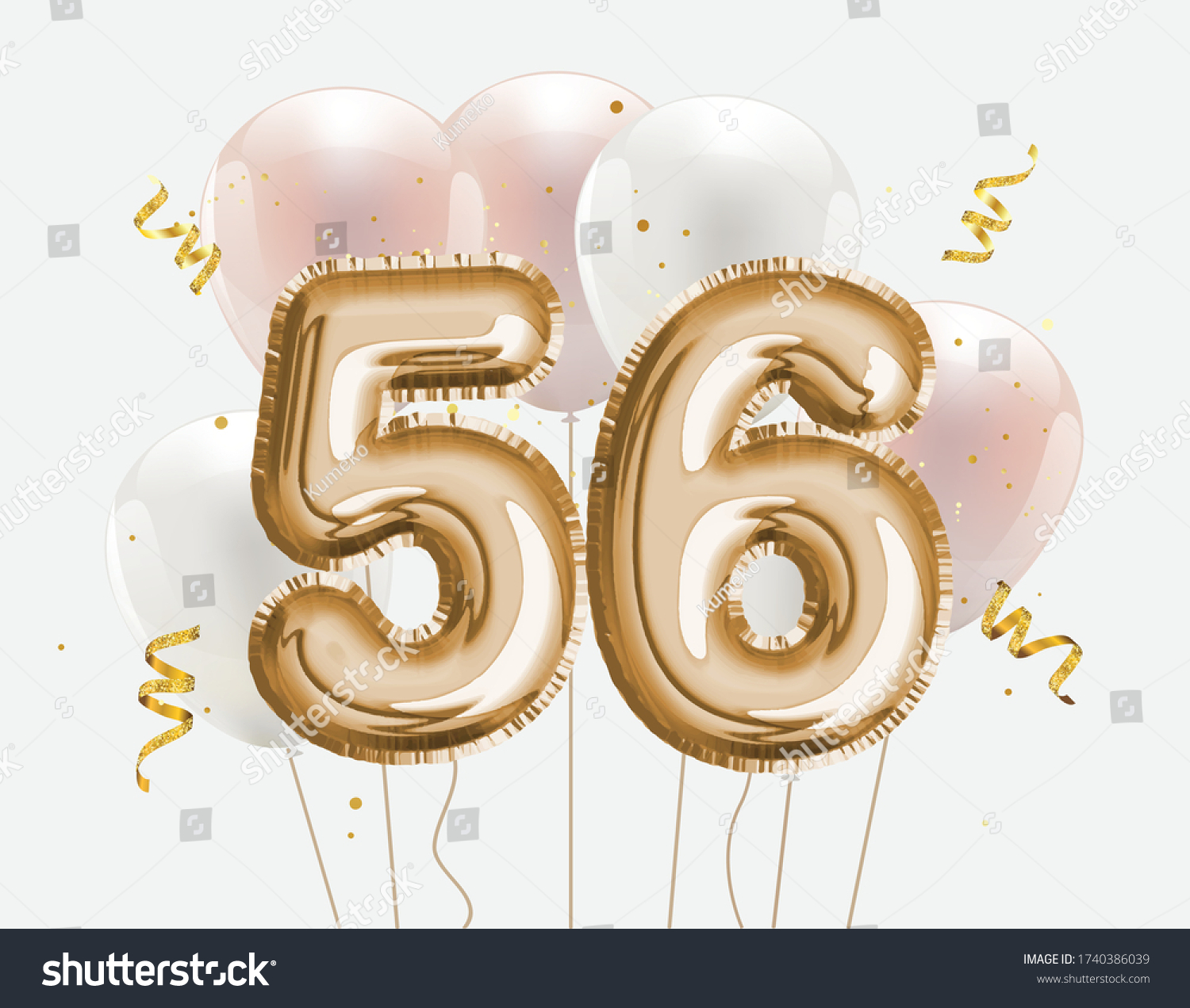 Happy 56th Birthday Gold Foil Balloon Stock Vector (Royalty Free ...