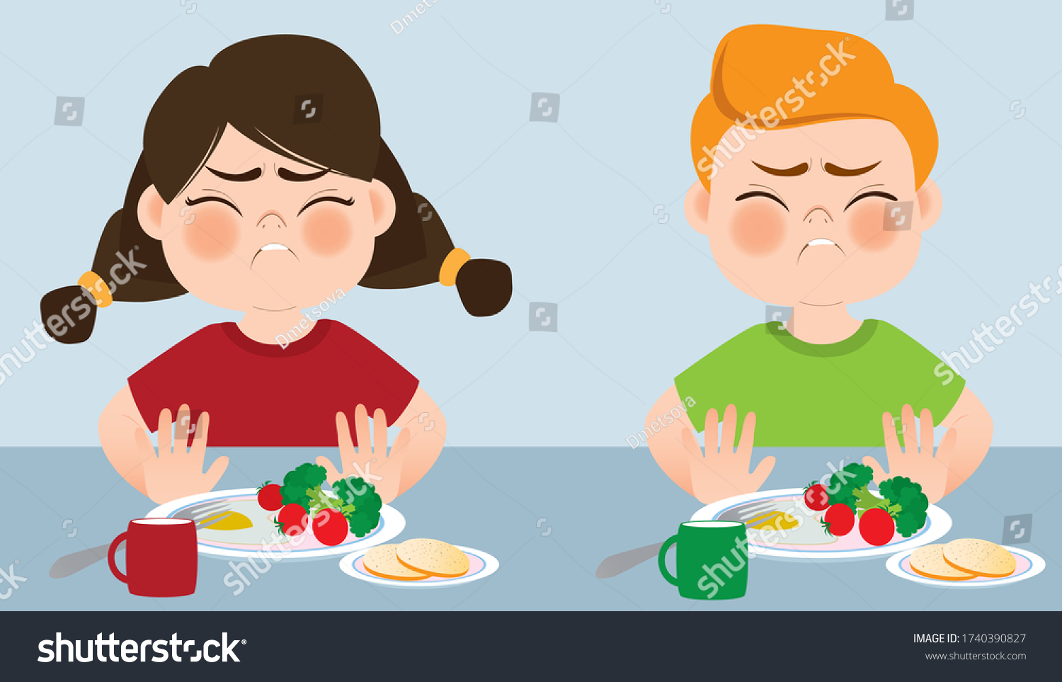 Boy Girl Sit Dinner Table Refuse Stock Vector (Royalty Free) 1740390827 ...