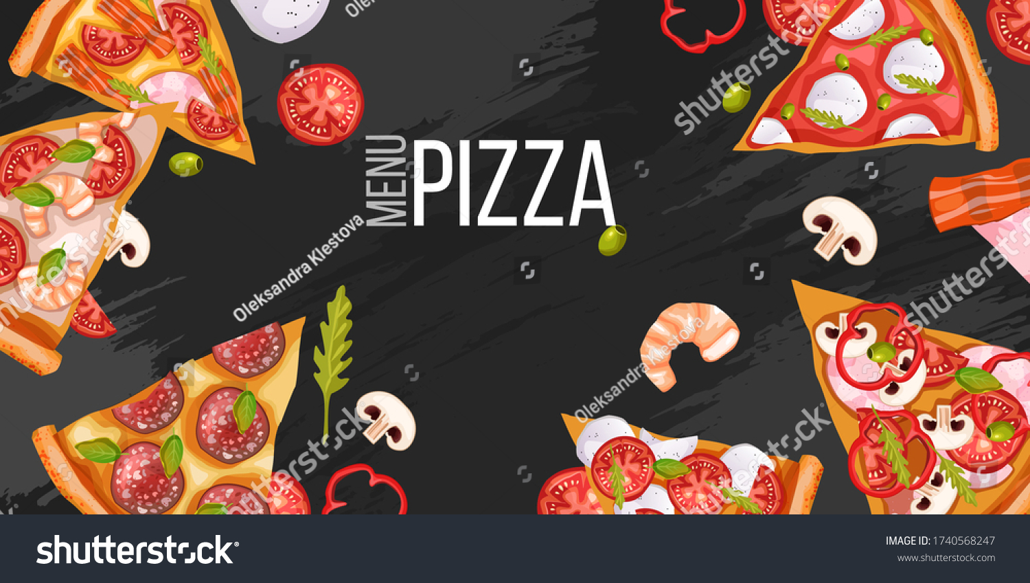 Pizza Menu Background Realistic Slices Tomatoes Stock Vector (Royalty ...