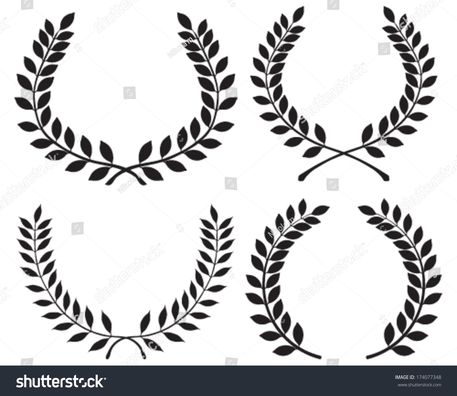 Black Silhouettes Laurel Wreaths Vector Illustration Stock Vector Royalty Free 174077348 5104