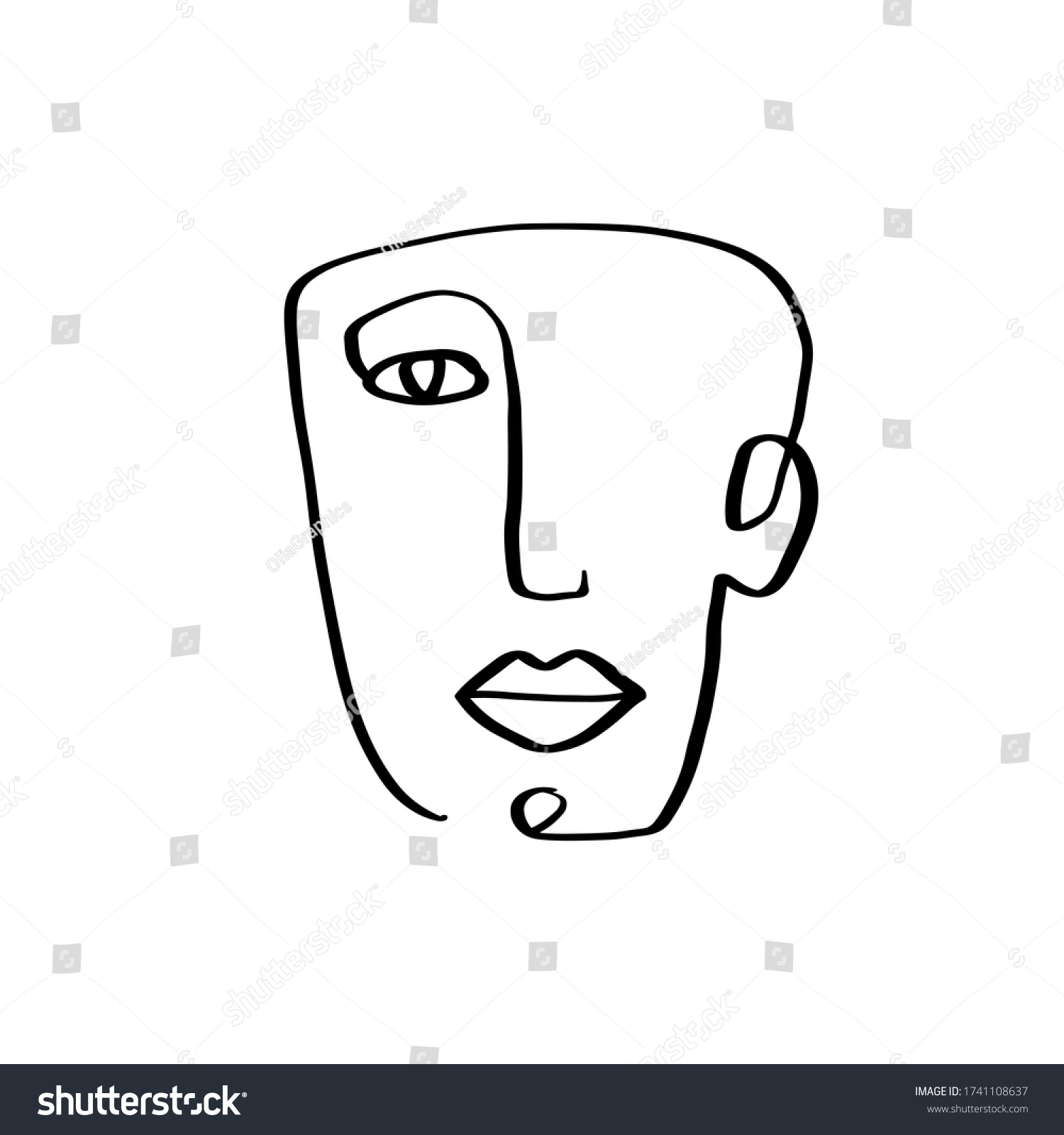 Continuous Line Art Abstract Woman Face Stock Illustration 1741108637 Shutterstock 2465