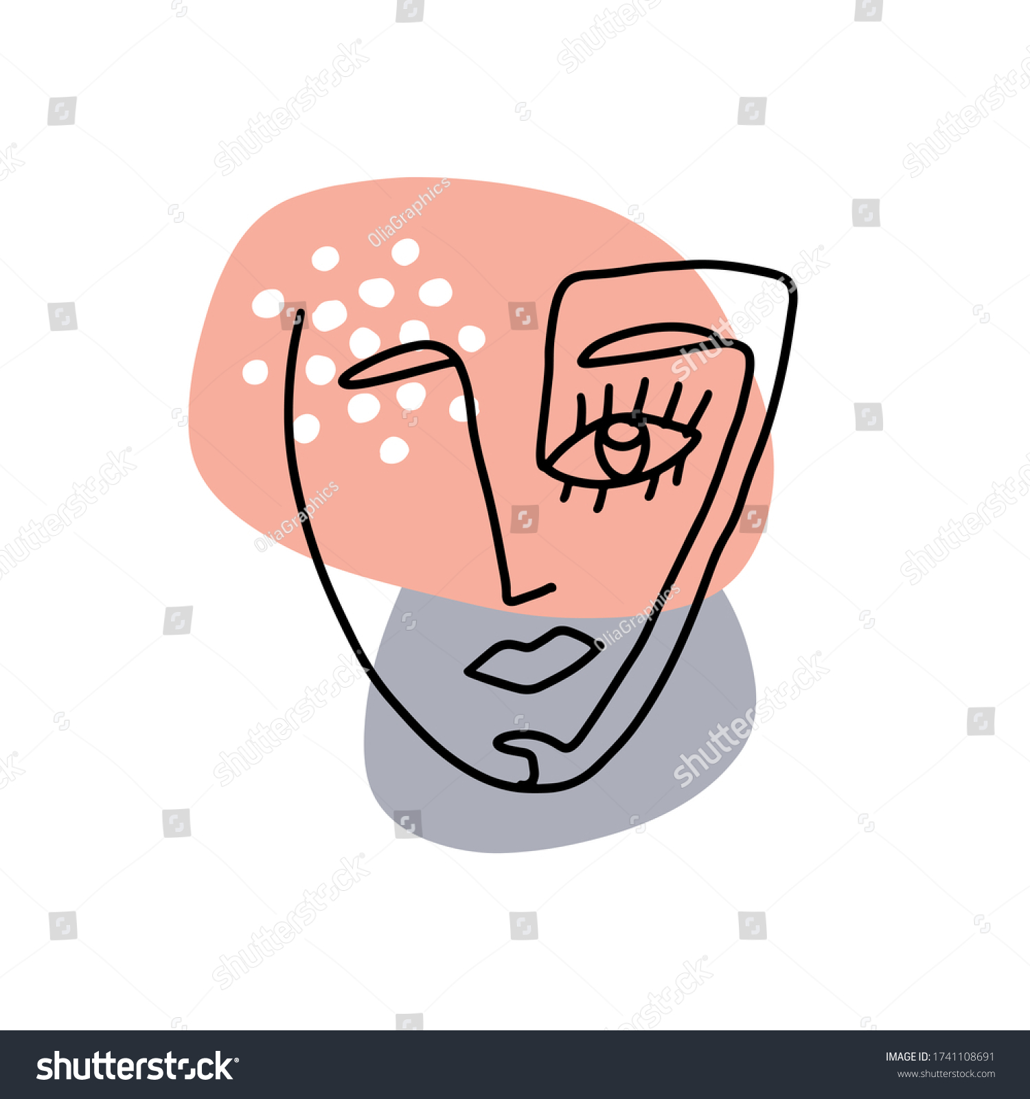 Continuous Line Art Abstract Woman Face Stock Illustration 1741108691 Shutterstock 2881