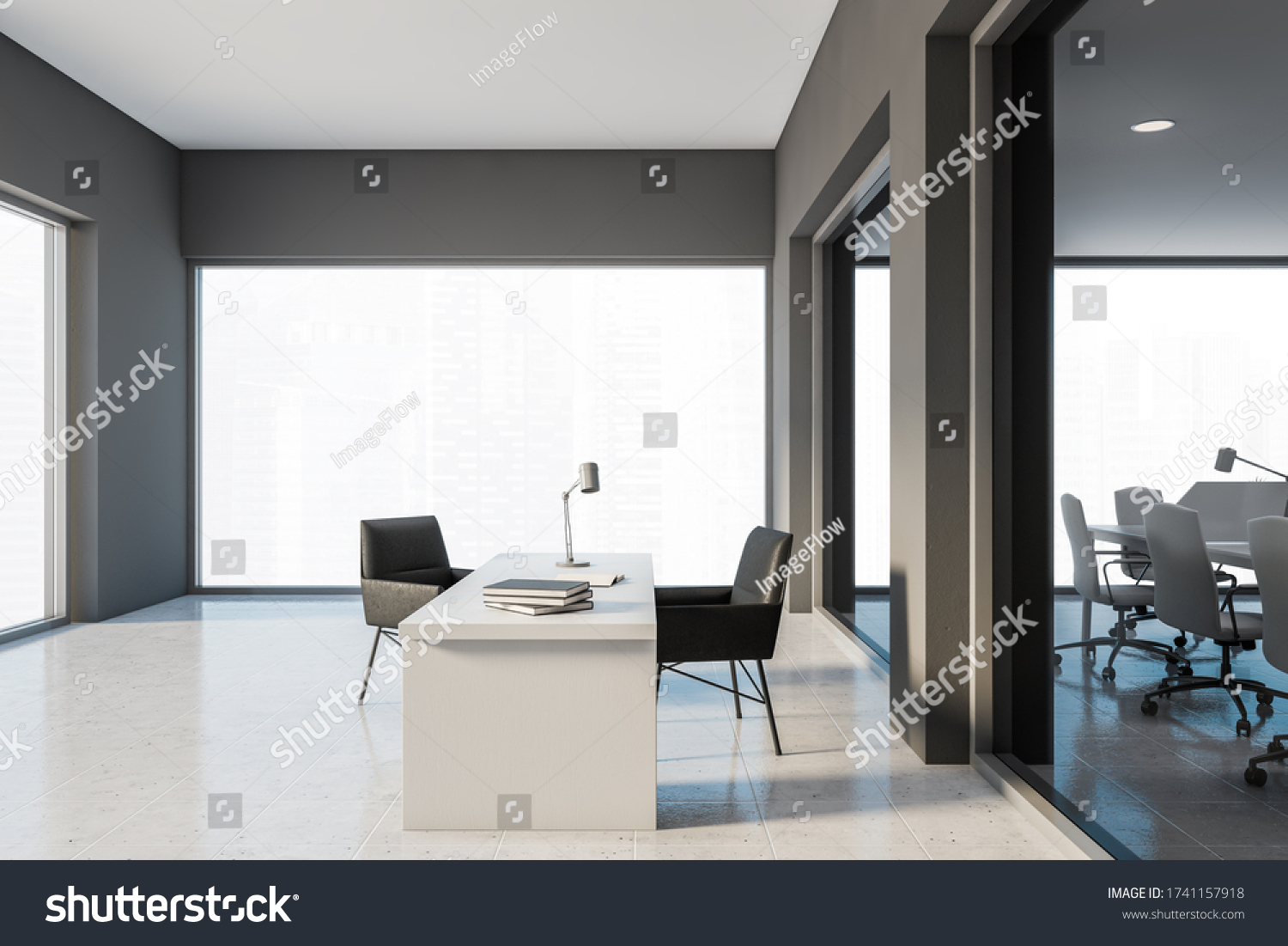 Interior Stylish Ceo Office Gray Walls Stock Illustration 1741157918 ...