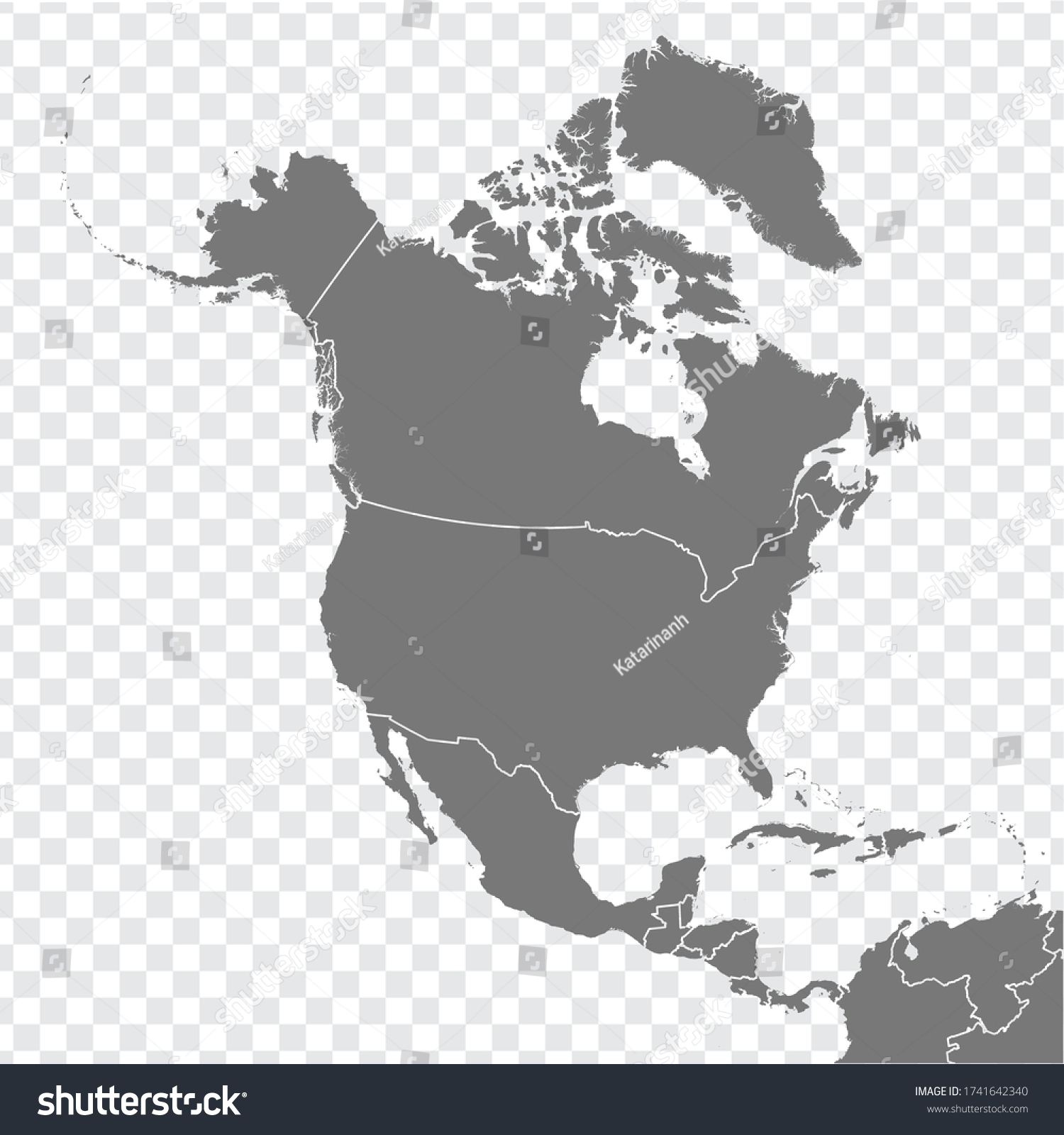 Stock Vector Map Of North America Blank Gray Map Of North America With Borders Of All Countries Map Of 1741642340 