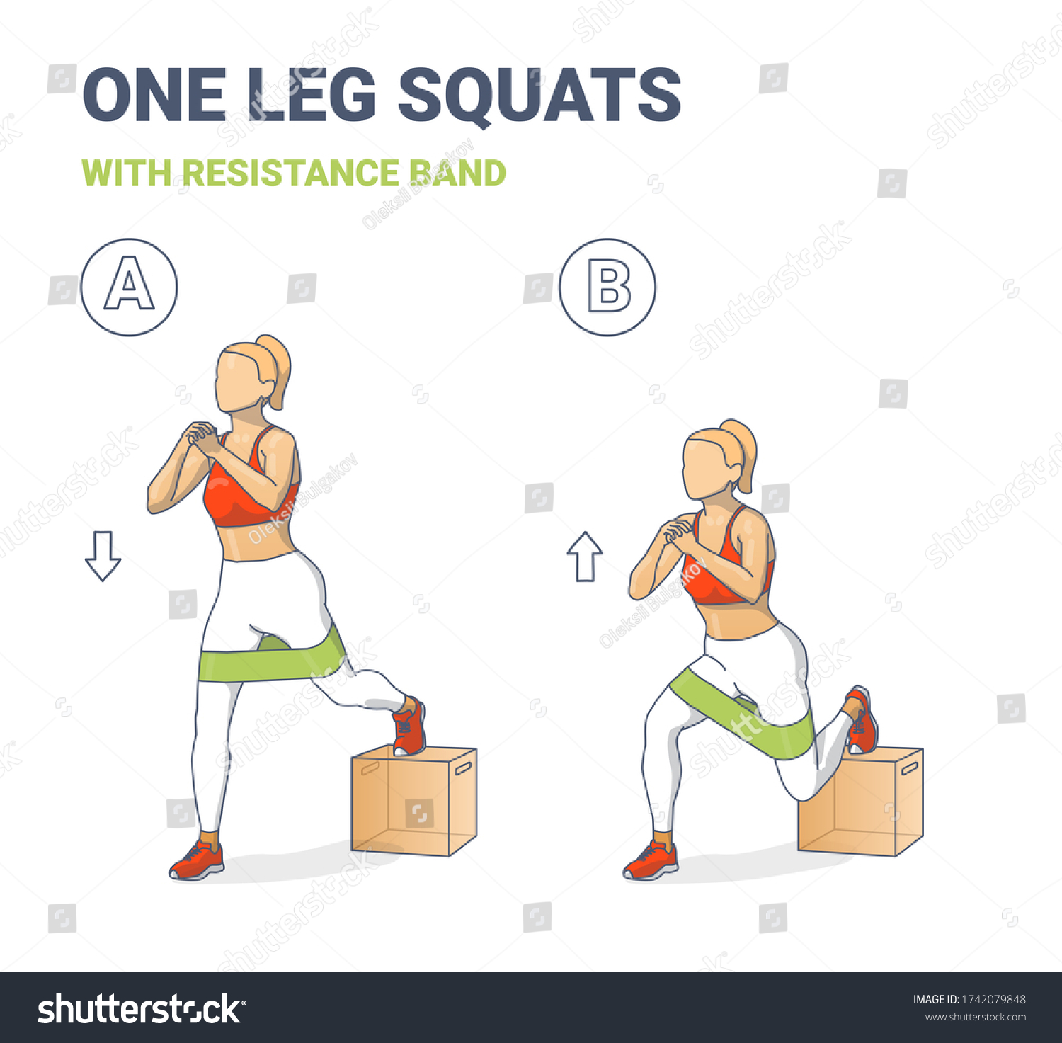 Single Leg Squats Resistance Band Girl Stock Vector (Royalty Free ...