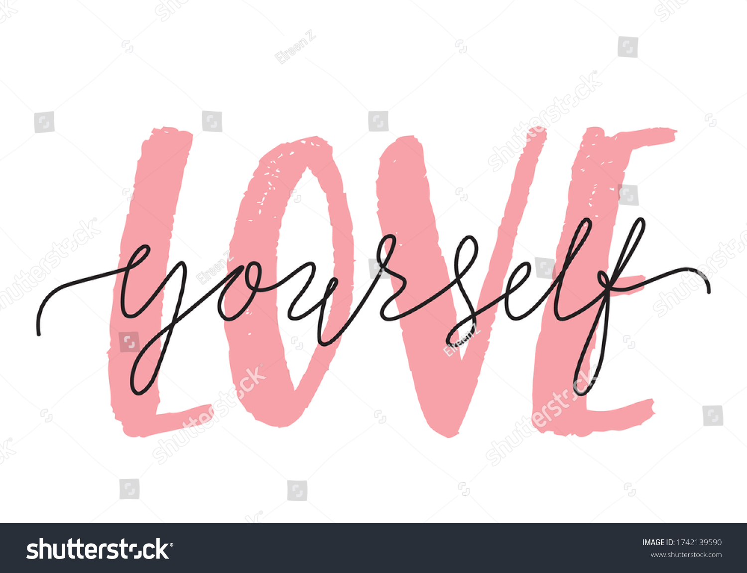 Vector Illustration Love Yourself Lettering Quote Stock Vector (Royalty ...