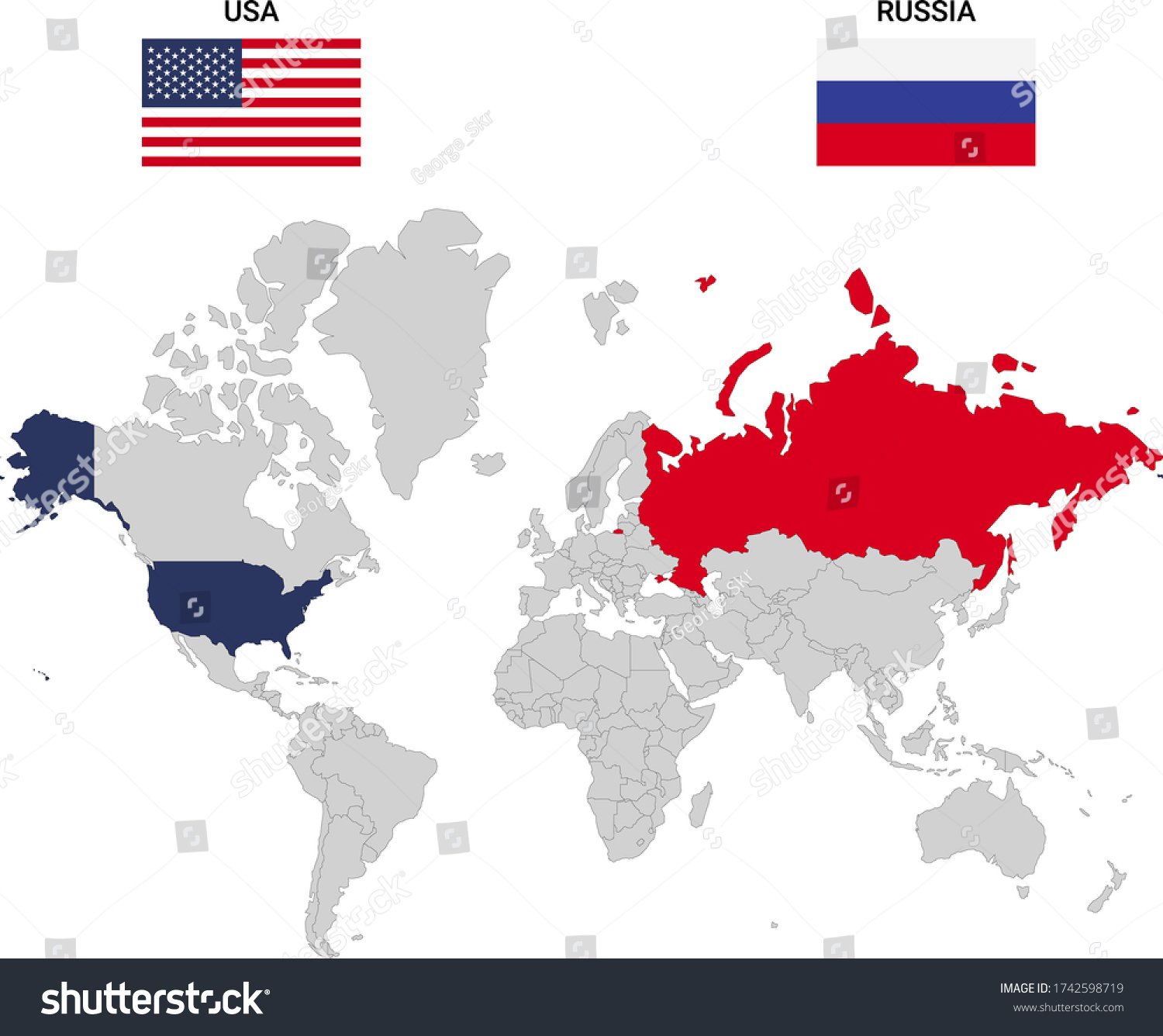 World Map Usa Russia Flags Stock Vector (Royalty Free) 1742598719 ...