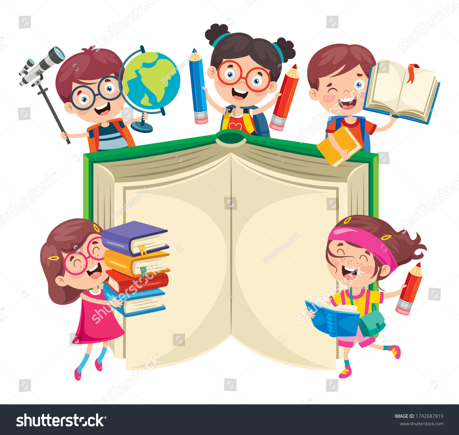 Happy Cute Cartoon School Children Stock Vector (royalty Free 