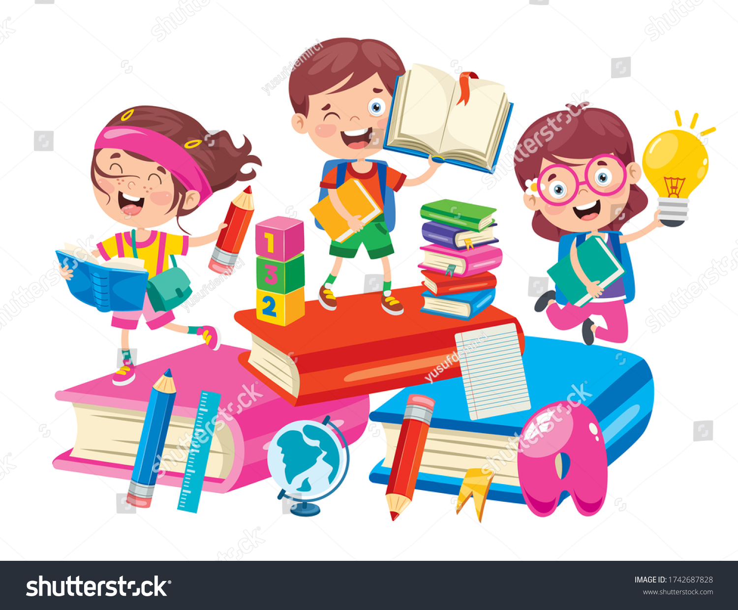 Happy Cute Cartoon School Children Stock Vector (Royalty Free ...