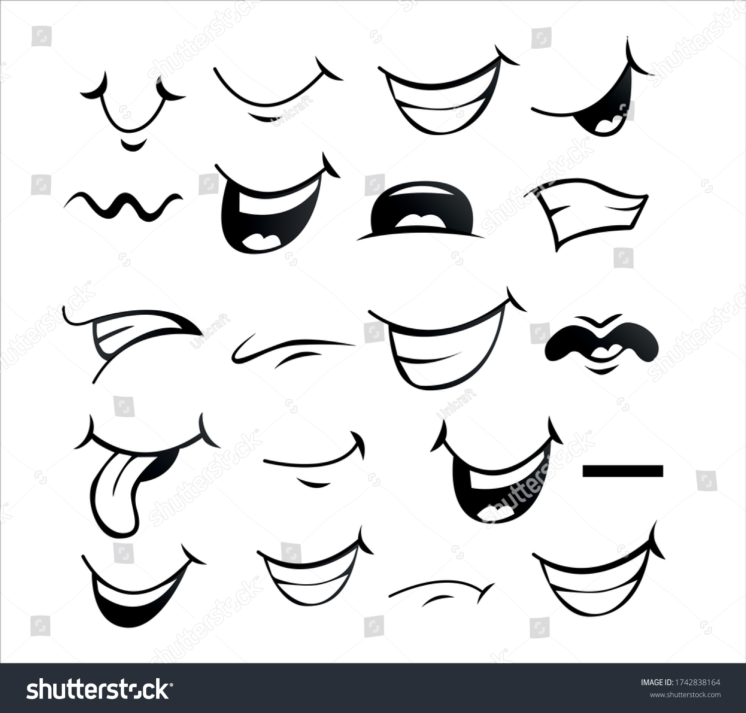 Set Cute Cartoon Mouth Poses Vector Stock Vector (Royalty Free ...