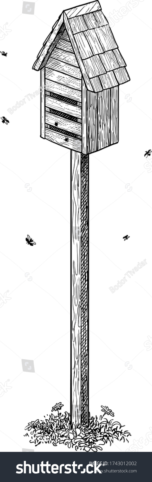 Wooden Insect House Illustration Drawing Engraving Stock Vector ...